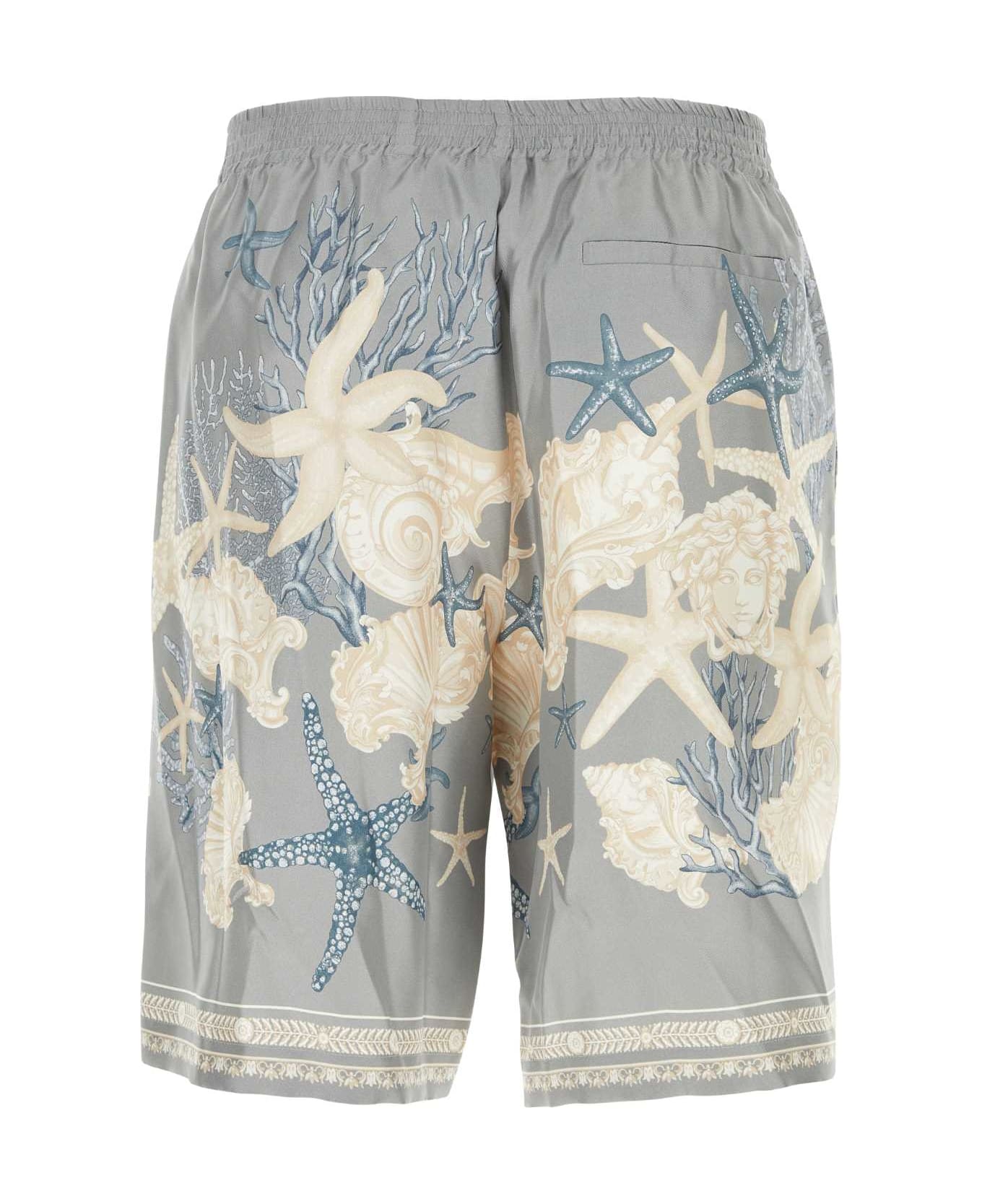 Versace Printed Silk Bermuda Shorts - COCRETEDUSTYBLUEBONE