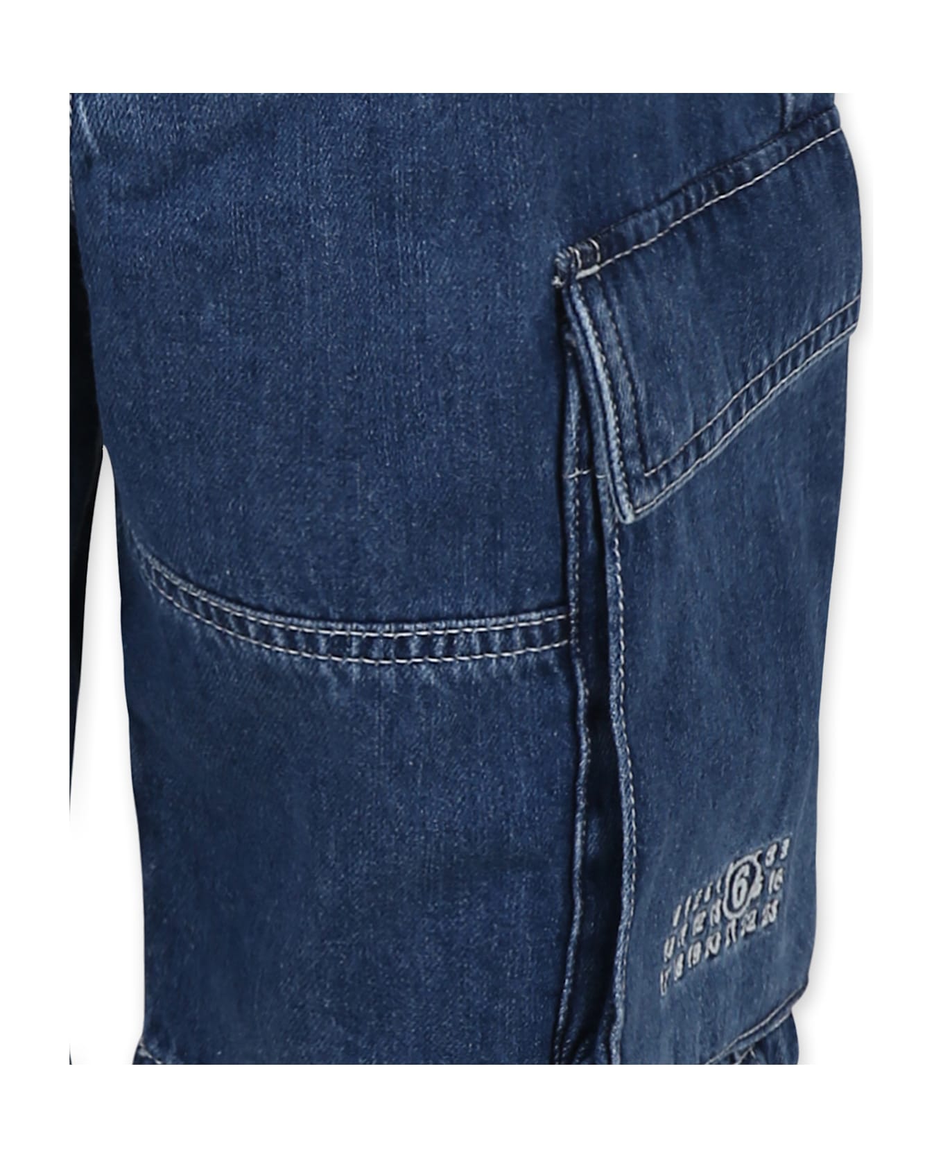MM6 Maison Margiela Blue Cargo Shorts For Kids With White Logo - Denim