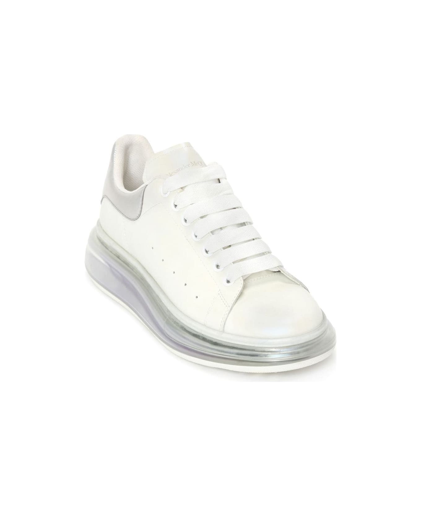Alexander McQueen Leather Sneakers With Silver Heel - Bianco スニーカー