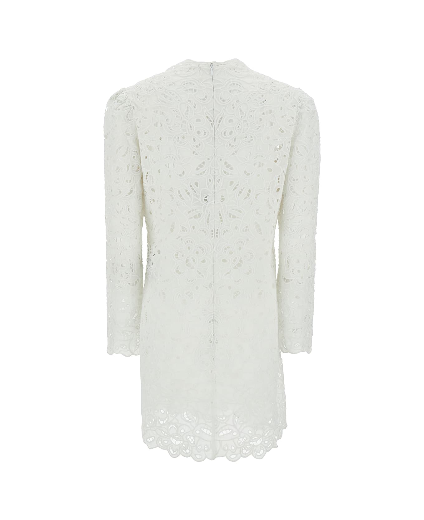 Isabel Marant 'daphne' Mini White Dress With Flower Embroidery In Guipure Woman - White ワンピース＆ドレス