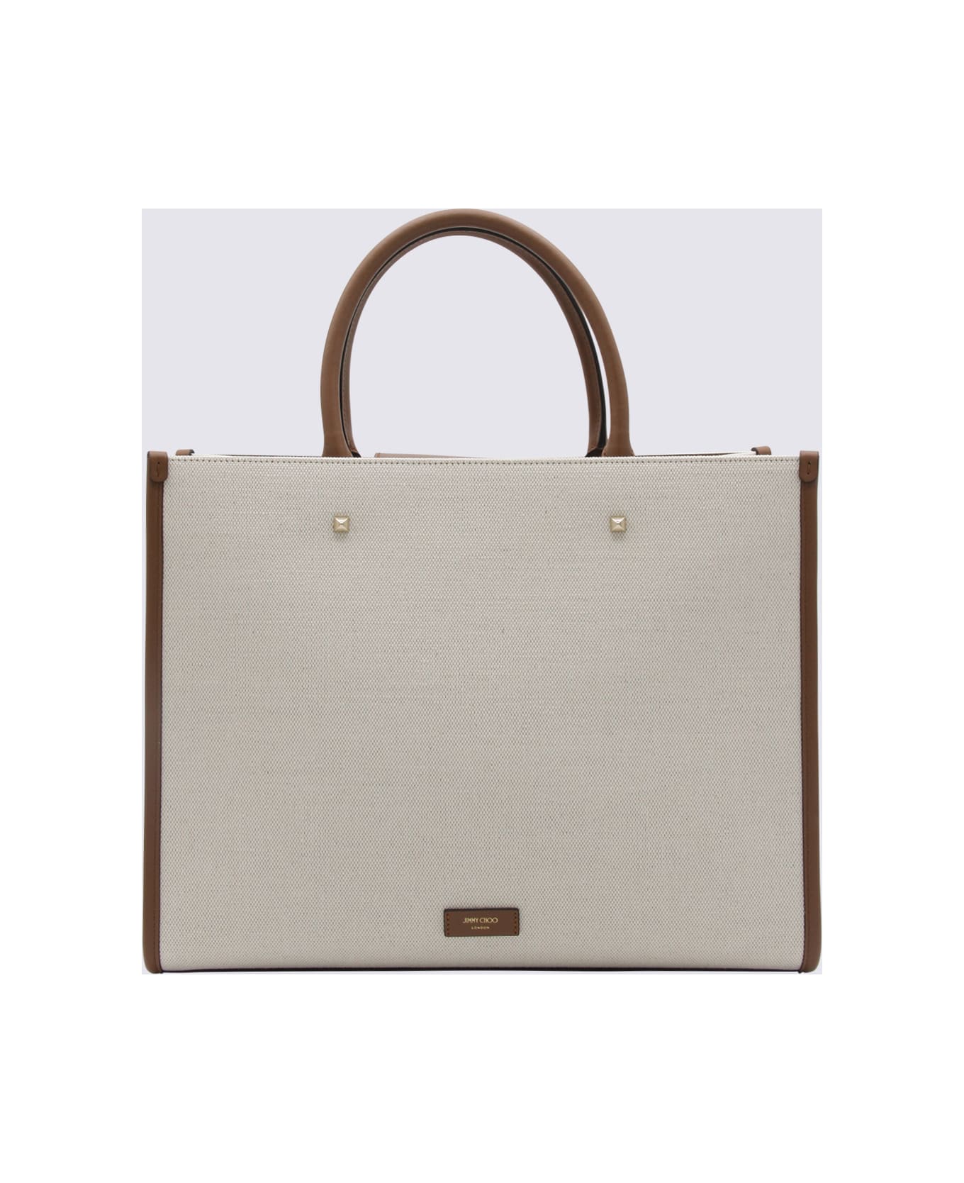 Jimmy Choo Natural And Taupe Canvas Avenue Medium Tote Bag - NATURAL/TAUPE/DT/L