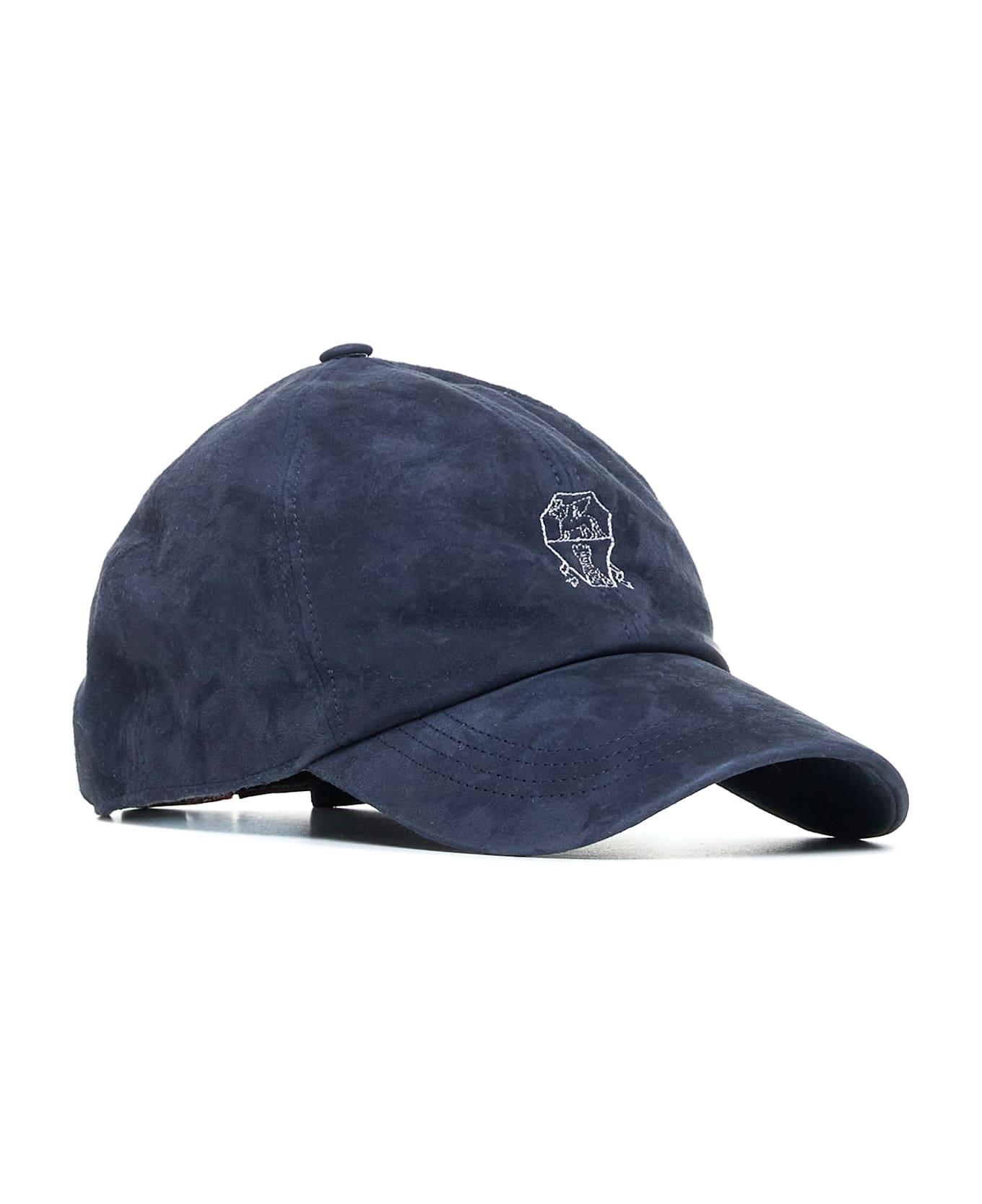 Brunello Cucinelli Suede Cap With Logo Embroidery - Blue