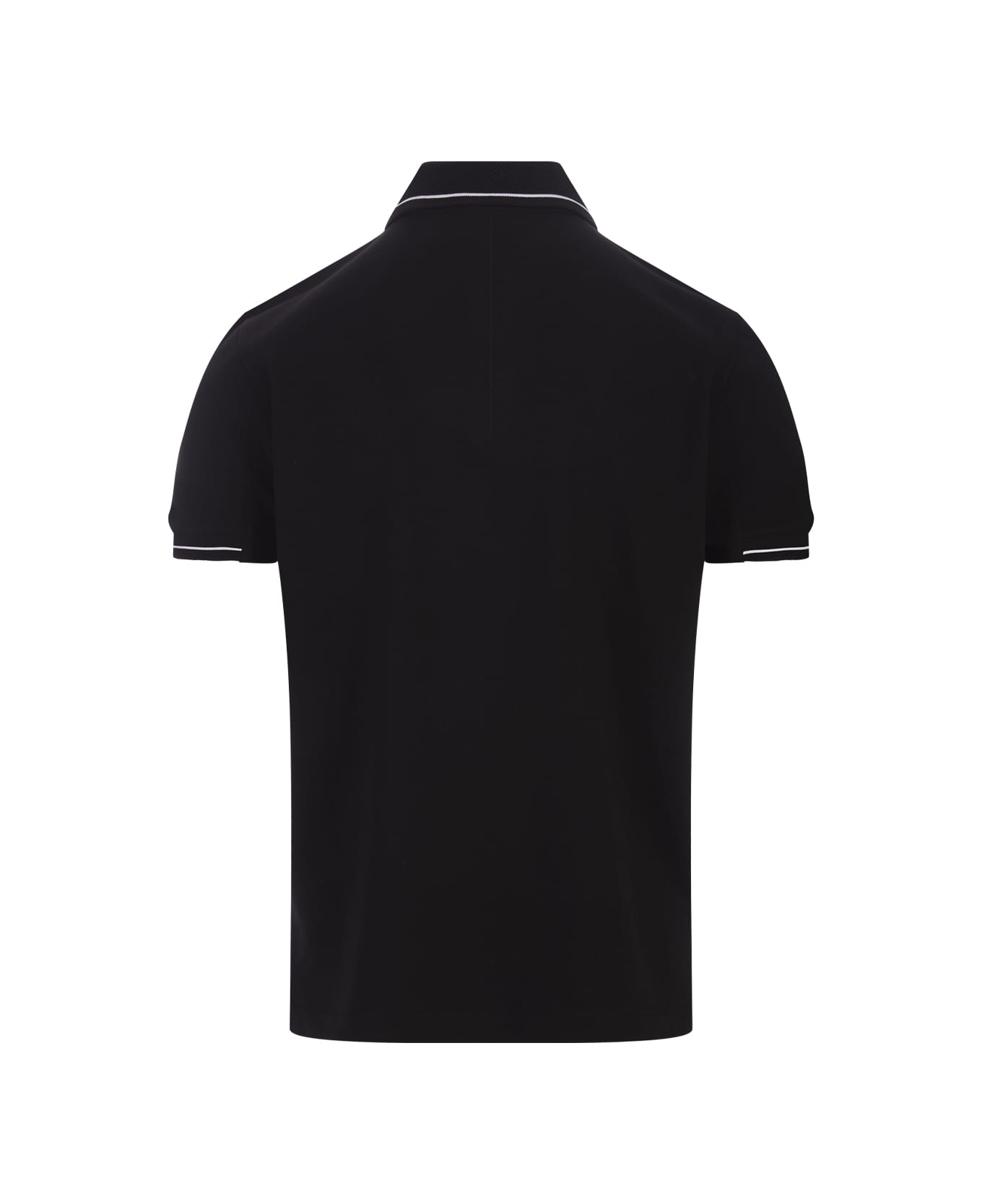 Moncler Black Short-sleeved Polo With Embroidered Logo - Black