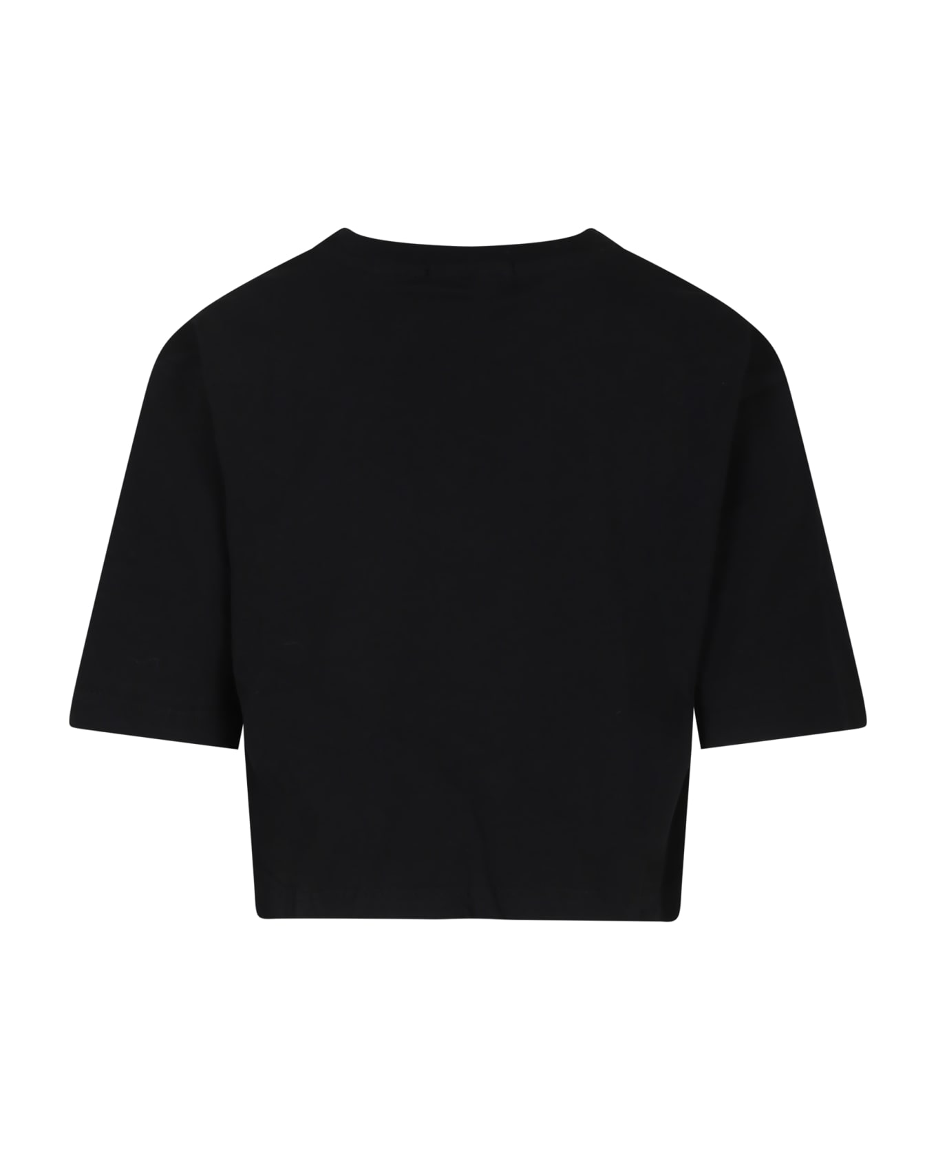 MSGM Black Crop T-shirt For Girl With Logo And Beads - Black