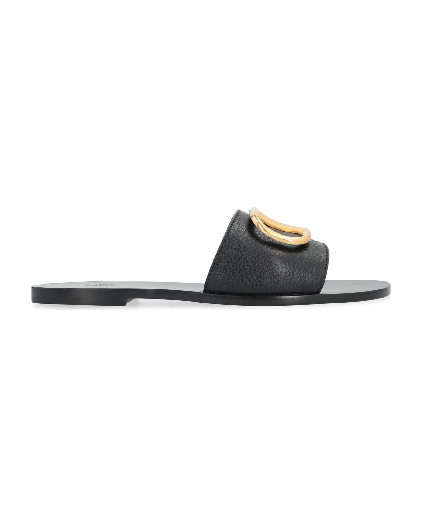 Valentino Garavani - Leather Slides With Logo - black サンダル
