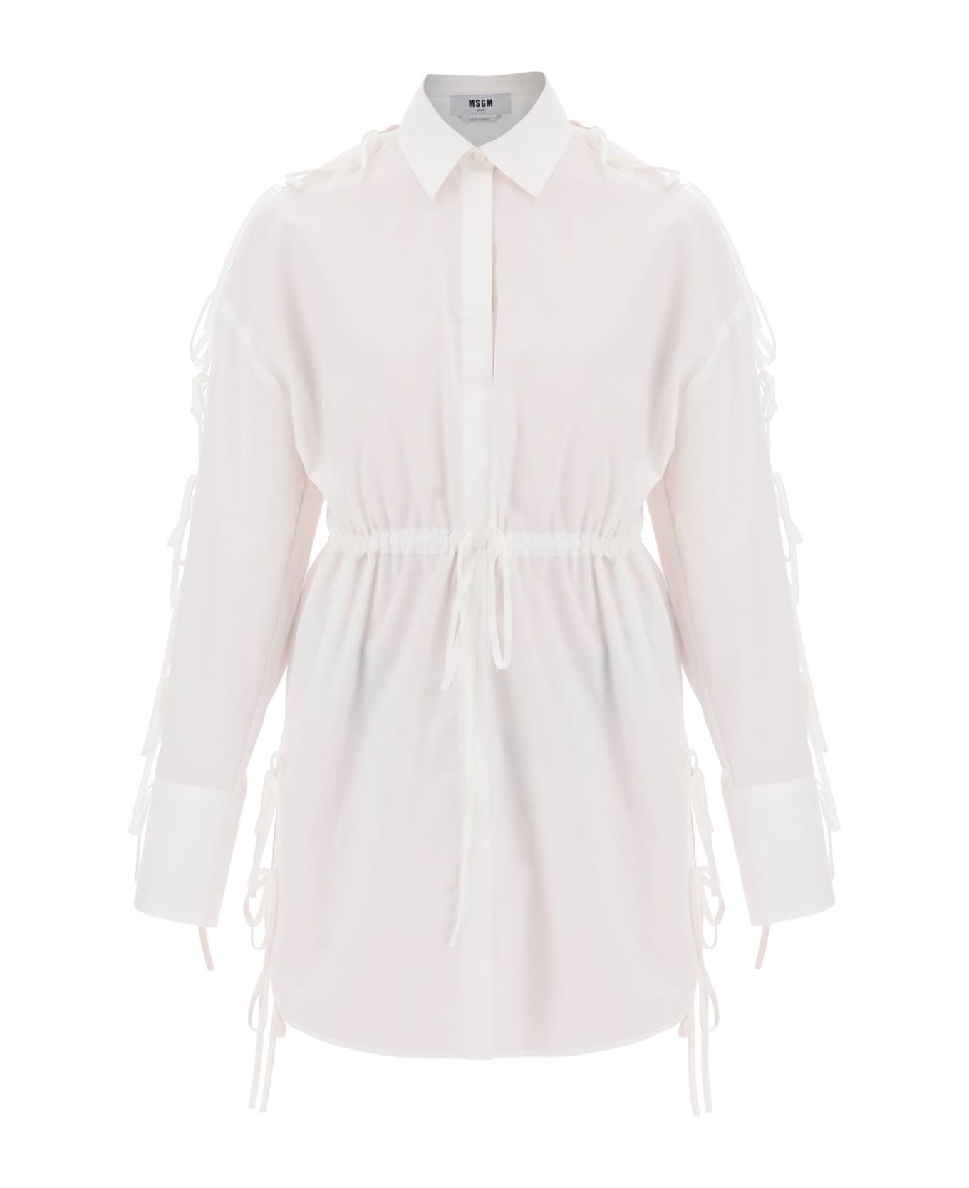 MSGM Mini Shirt Dress With Cut-outs And Bows - BIANCO (White) ワンピース＆ドレス