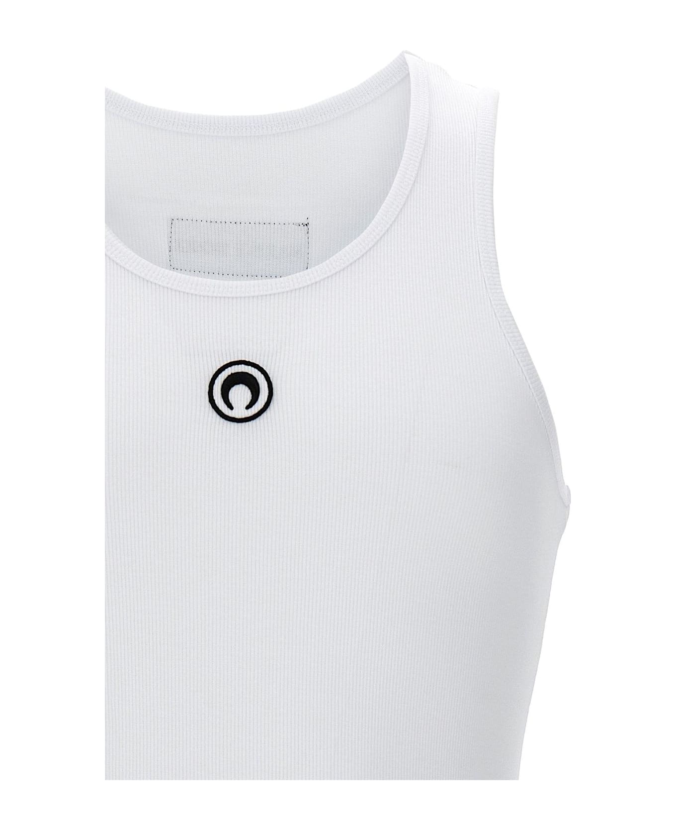 Marine Serre Moon Logo Embroidered Ribbed Tank Top - WHITE