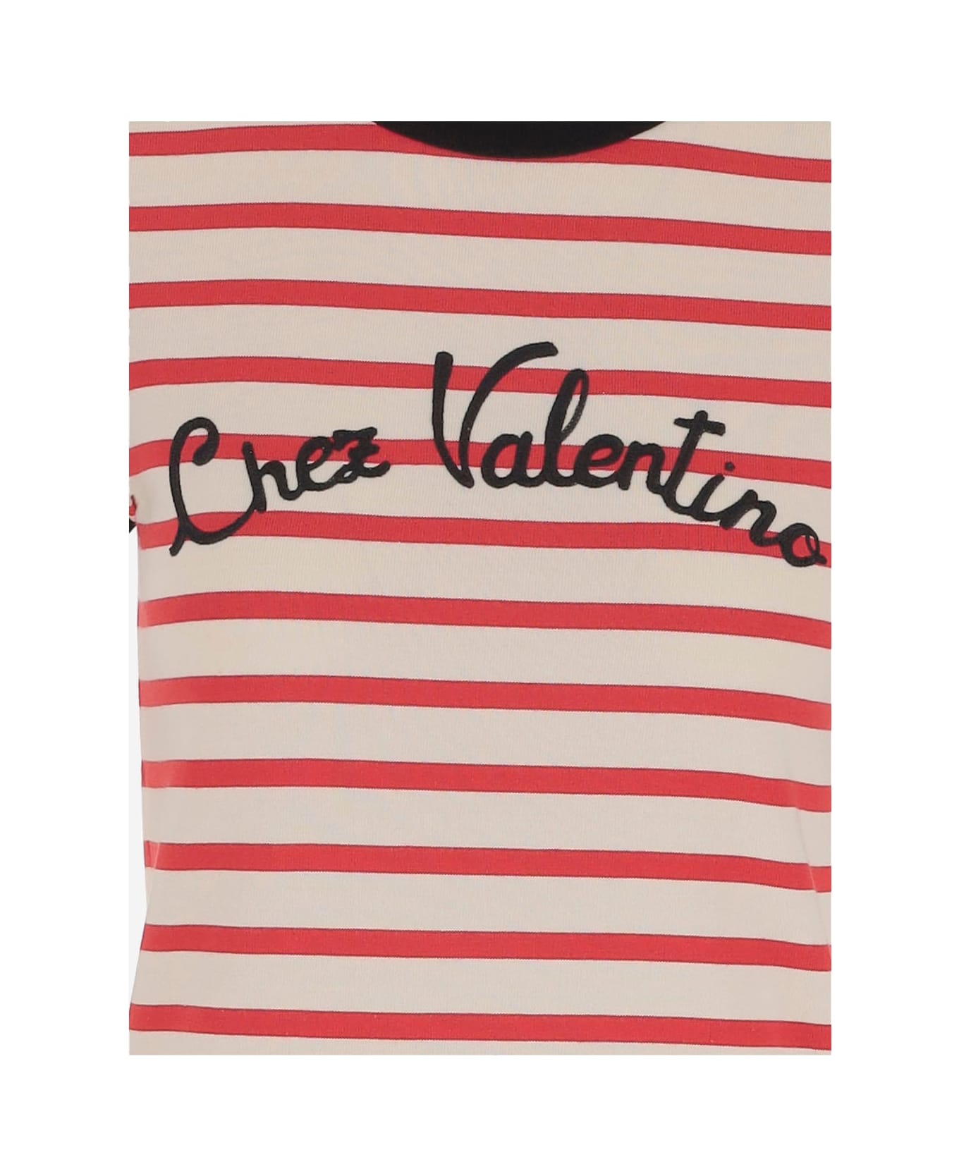 Valentino Cotton T-shirt With Striped Pattern And Logo - Ivory