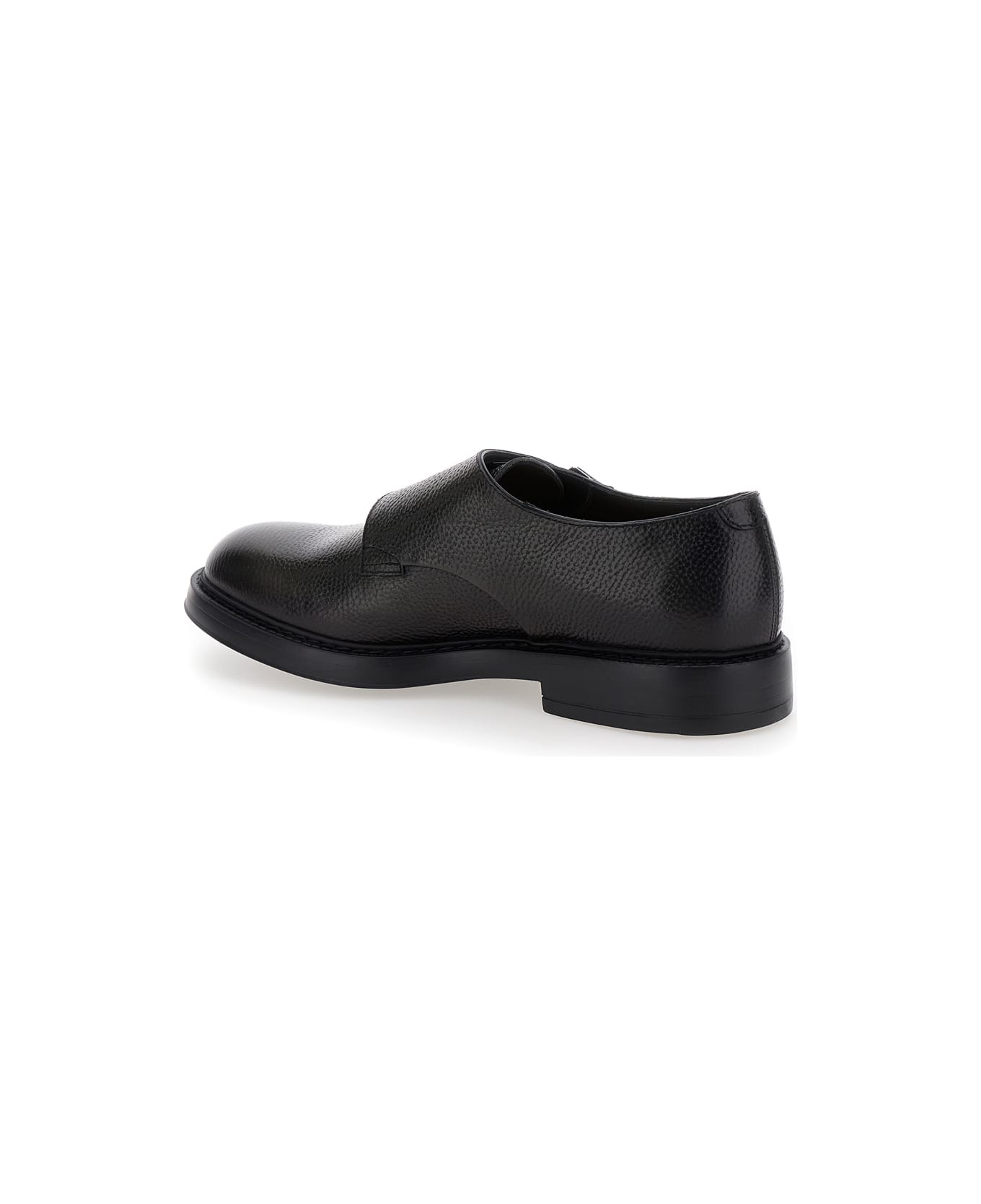 Doucal's Black Monks Shoes With Double Buckle In Hammered Leather Man - Black