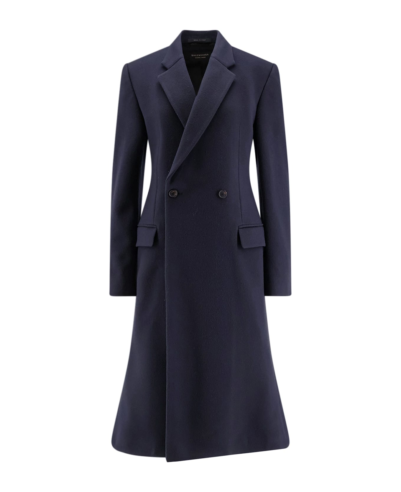 Balenciaga Godet Midi Double-breasted Wool Coat - Blue