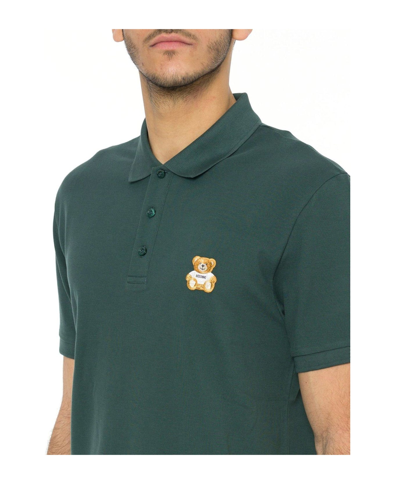 Moschino Bear Embroidered Polo Shirt - Verde