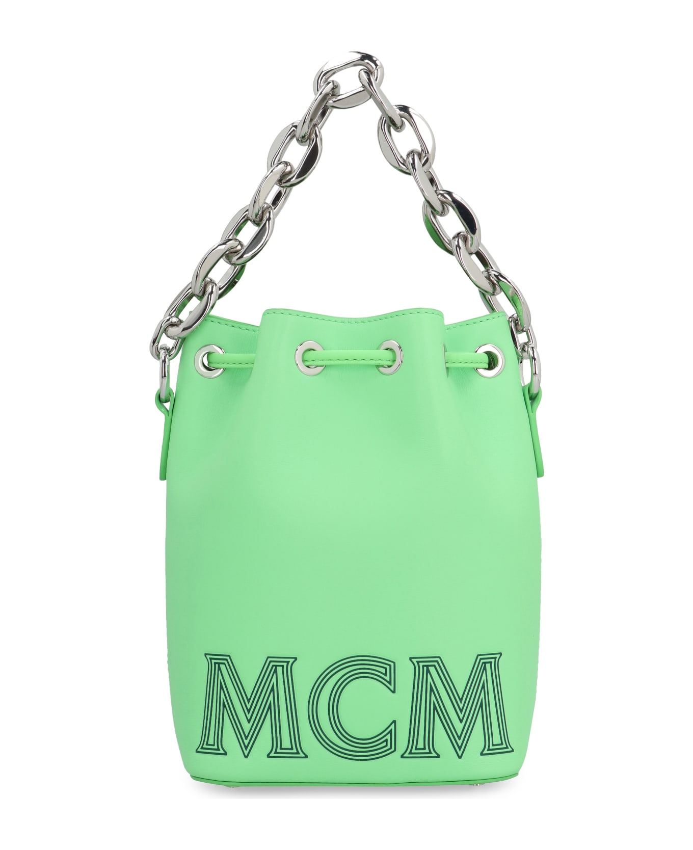 MCM Aren Leather Bucket Bag - green