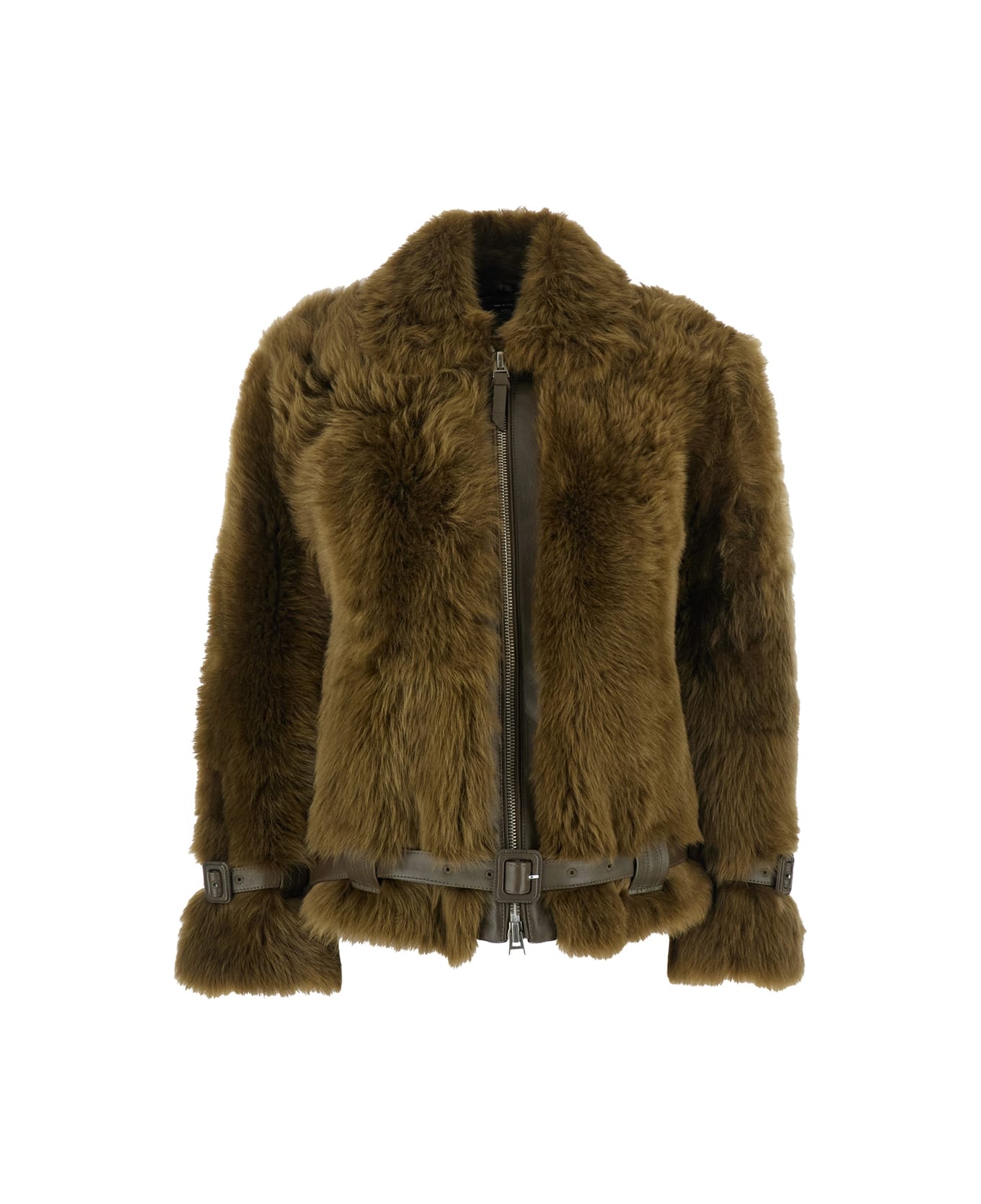 Tom Ford Brown Jacket With Adjustable Belt On The Waist In Fur Woman - Brown