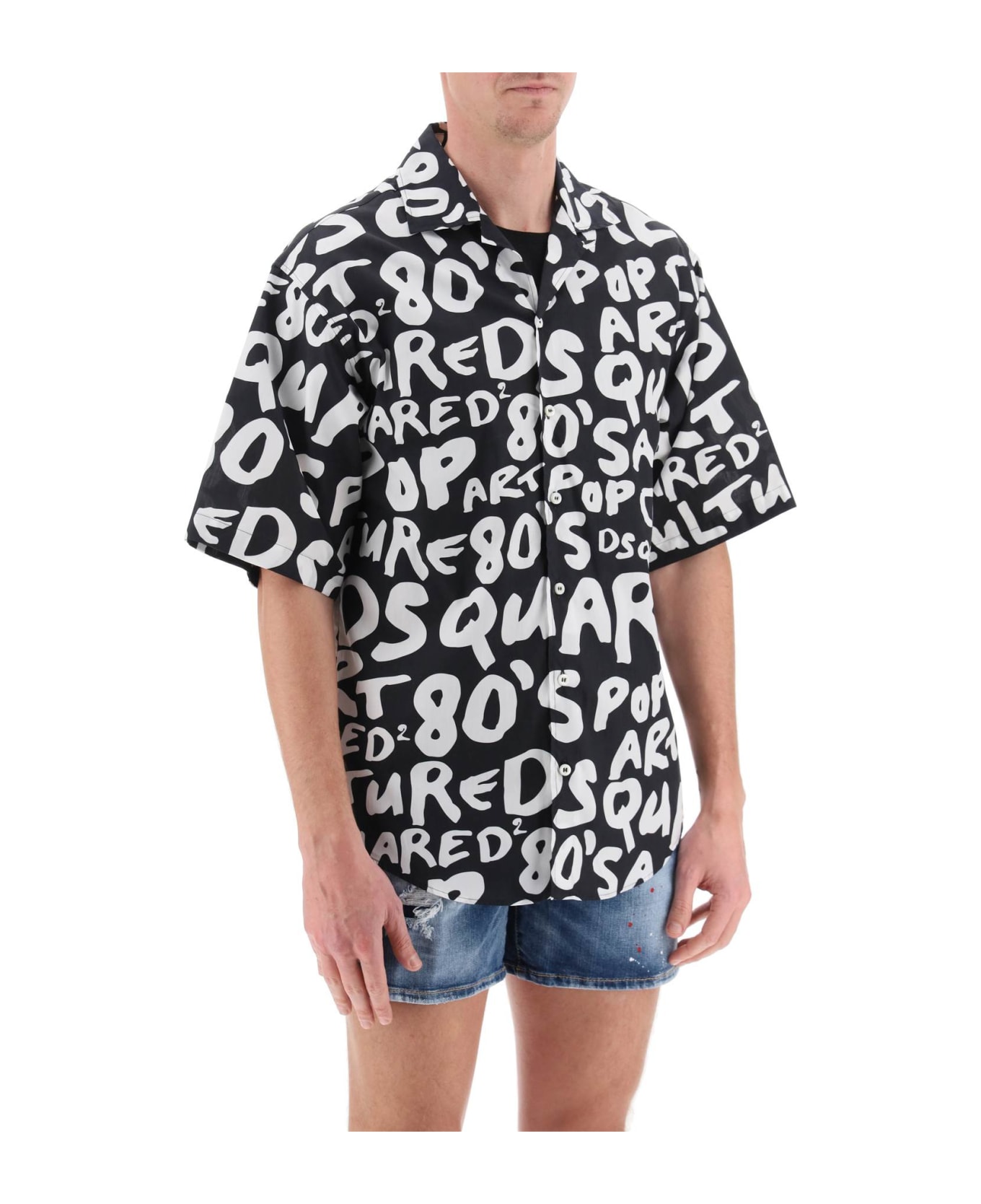 Dsquared2 D2 Pop 80's Bowling Shirt - BLACK WHITE (Black)