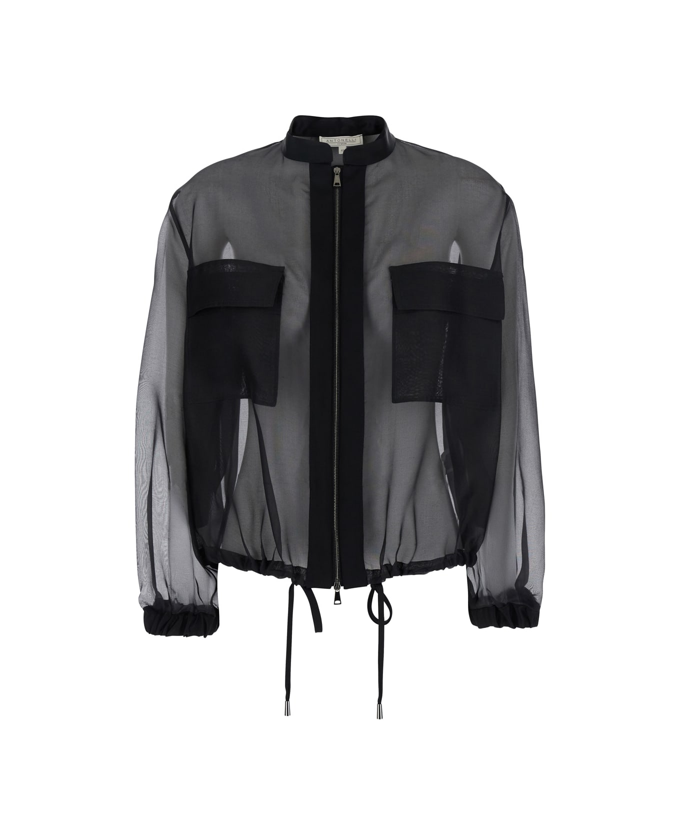 Antonelli 
zaffiro
 Black Jacket With Puffed Sleeves And Drawstring Waist In Silk Woman - Black