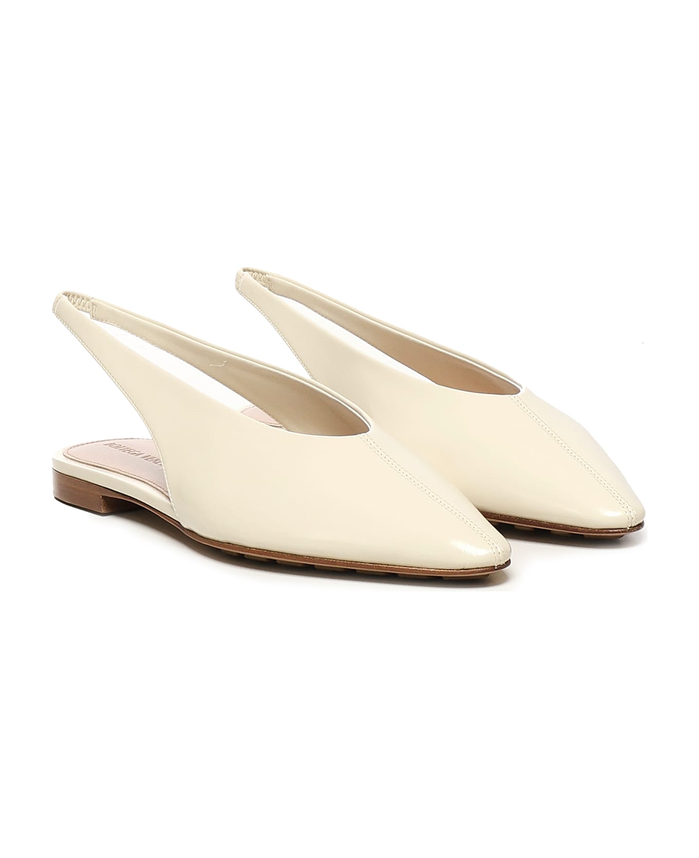 Bottega Veneta Sofia Slingback Ballet Pumps In Shiny Calfskin Leather - White