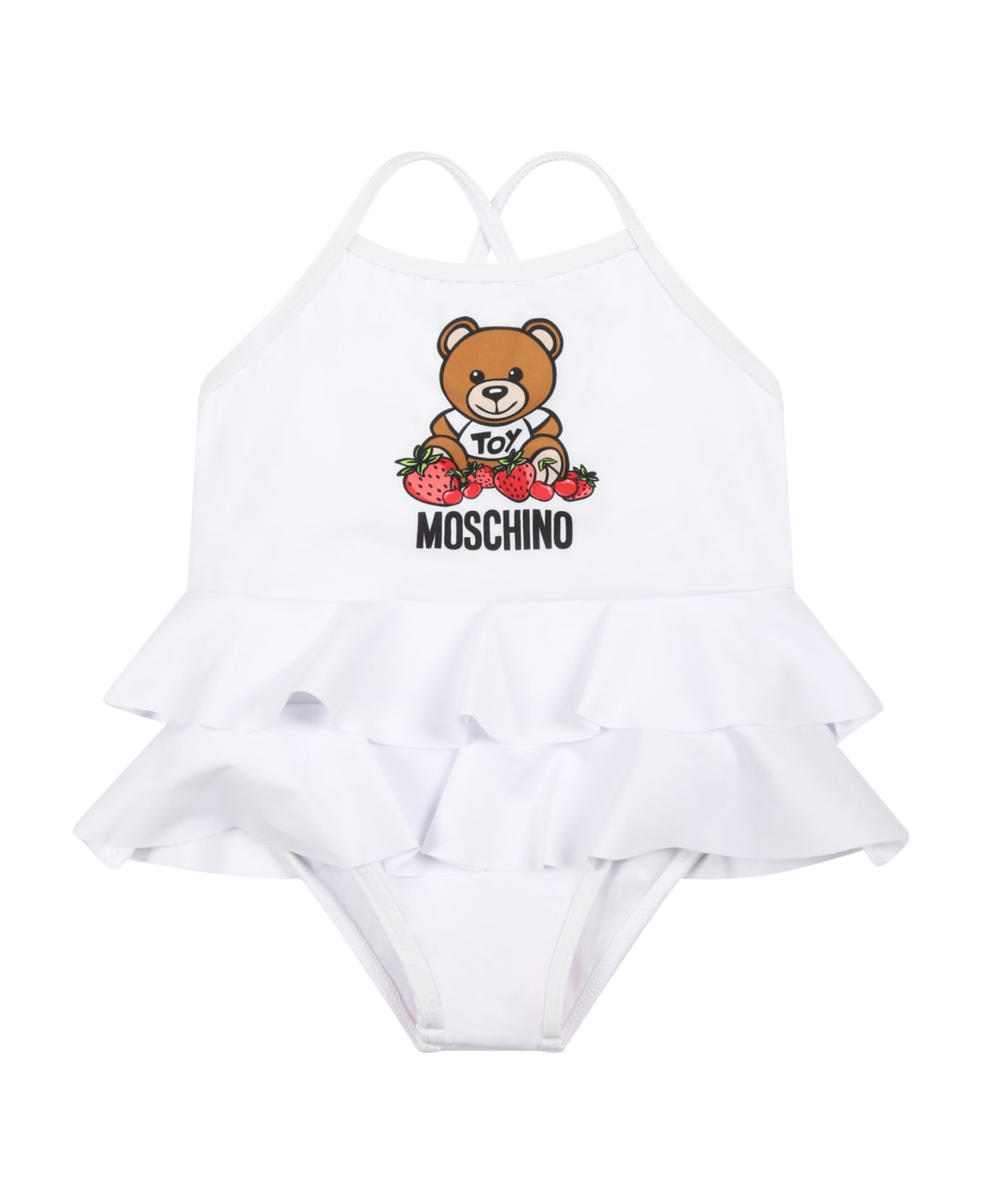 Moschino White Swimsuit For Baby Girl With Teddy Bear - White