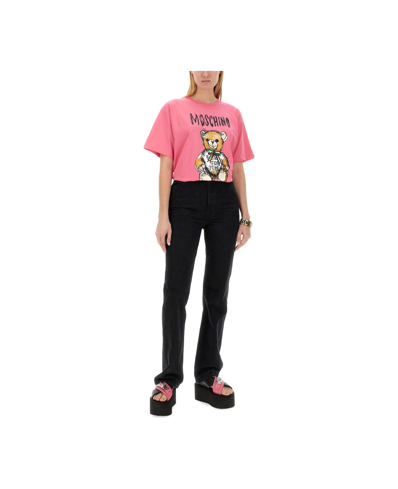 Moschino Teddy Print T-shirt - PINK