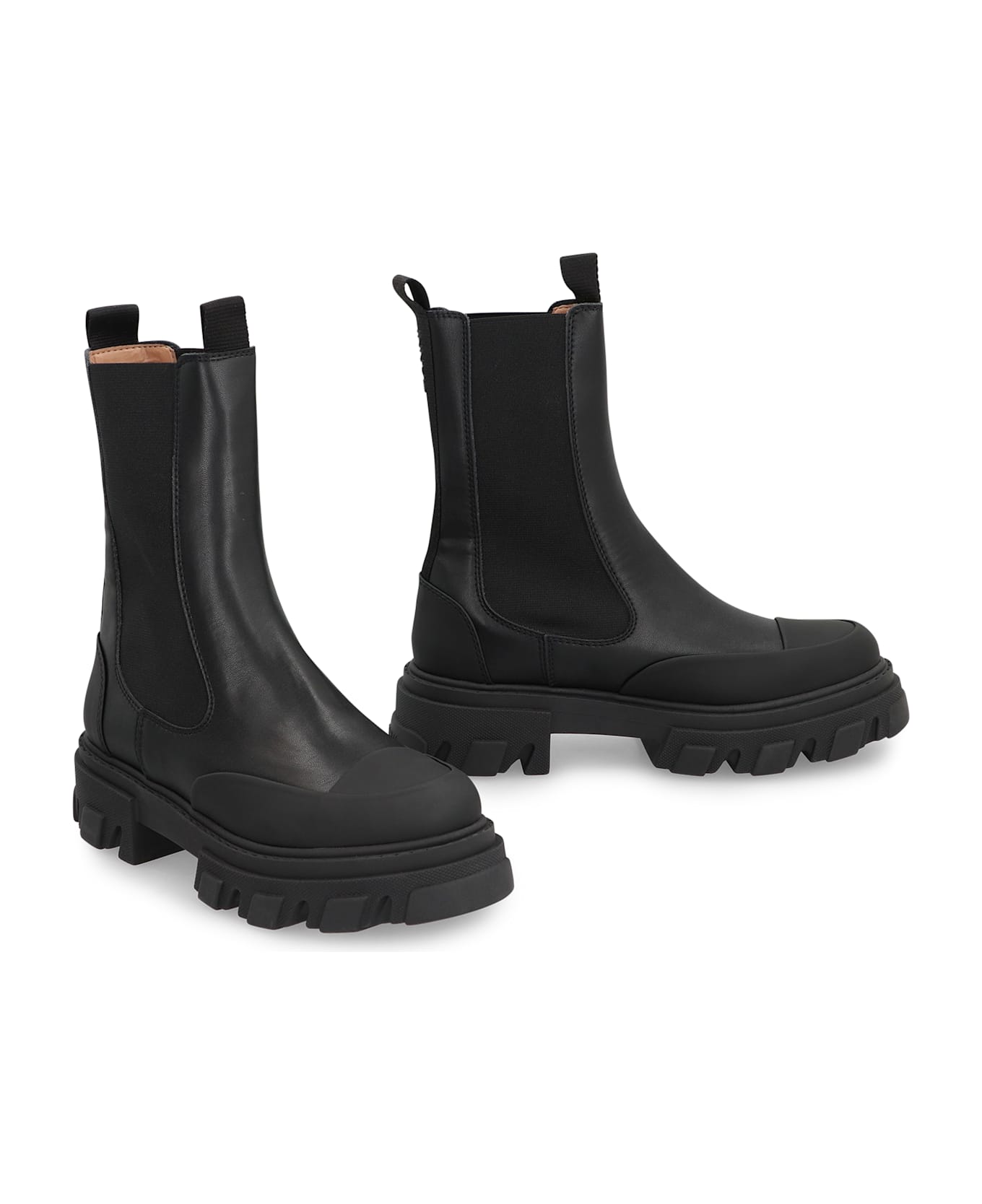 Ganni Leather Chelsea Boots - black