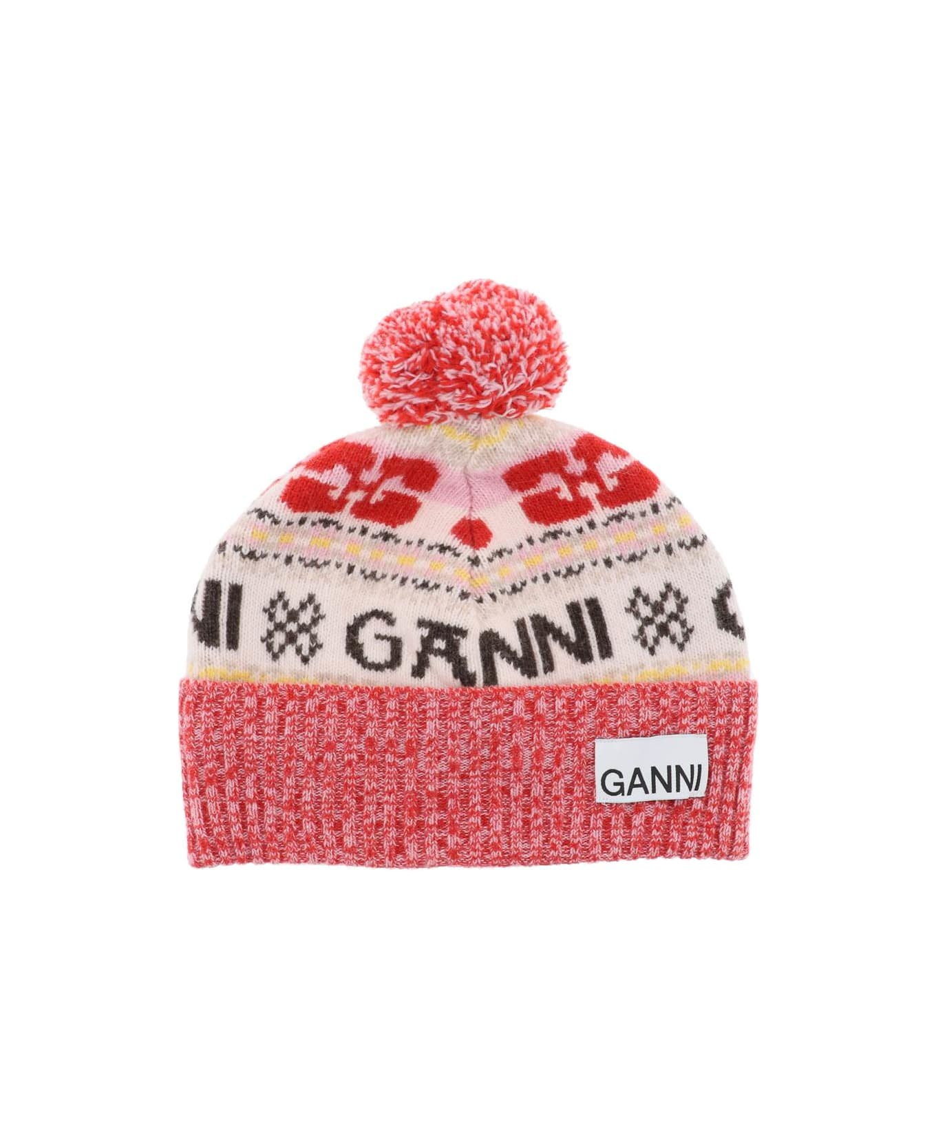 Ganni Beanie - MULTICOLOUR (Red) 帽子