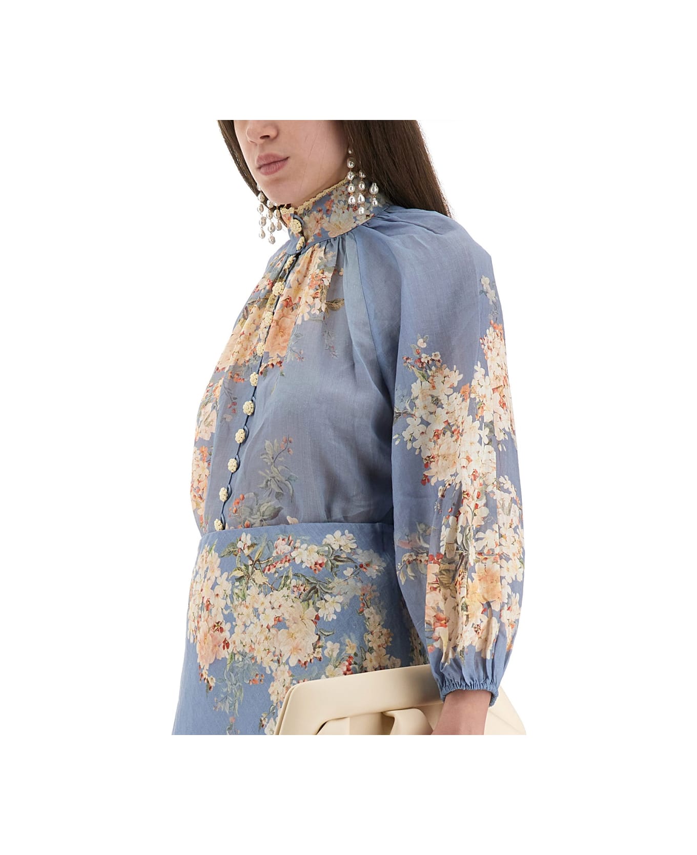 Zimmermann Blouse With Puff Sleeves "cascadian" - BABY BLUE