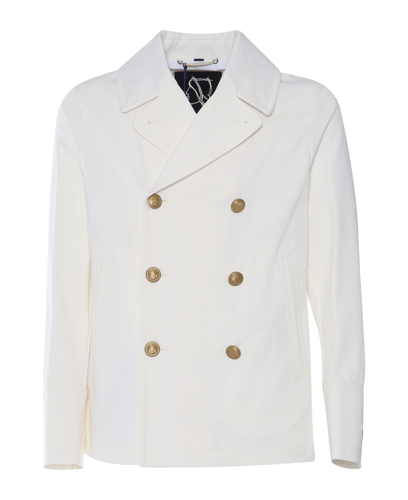 Sealup Unaone Peacoat In Cotton, Water Repellent, Linined, Brass Buttons, Embroidered Anchor On The Wrist - WHITE