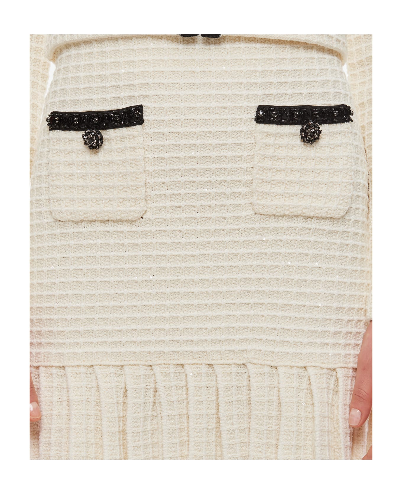 self-portrait Cream Textured Knit Mini Skirt - White