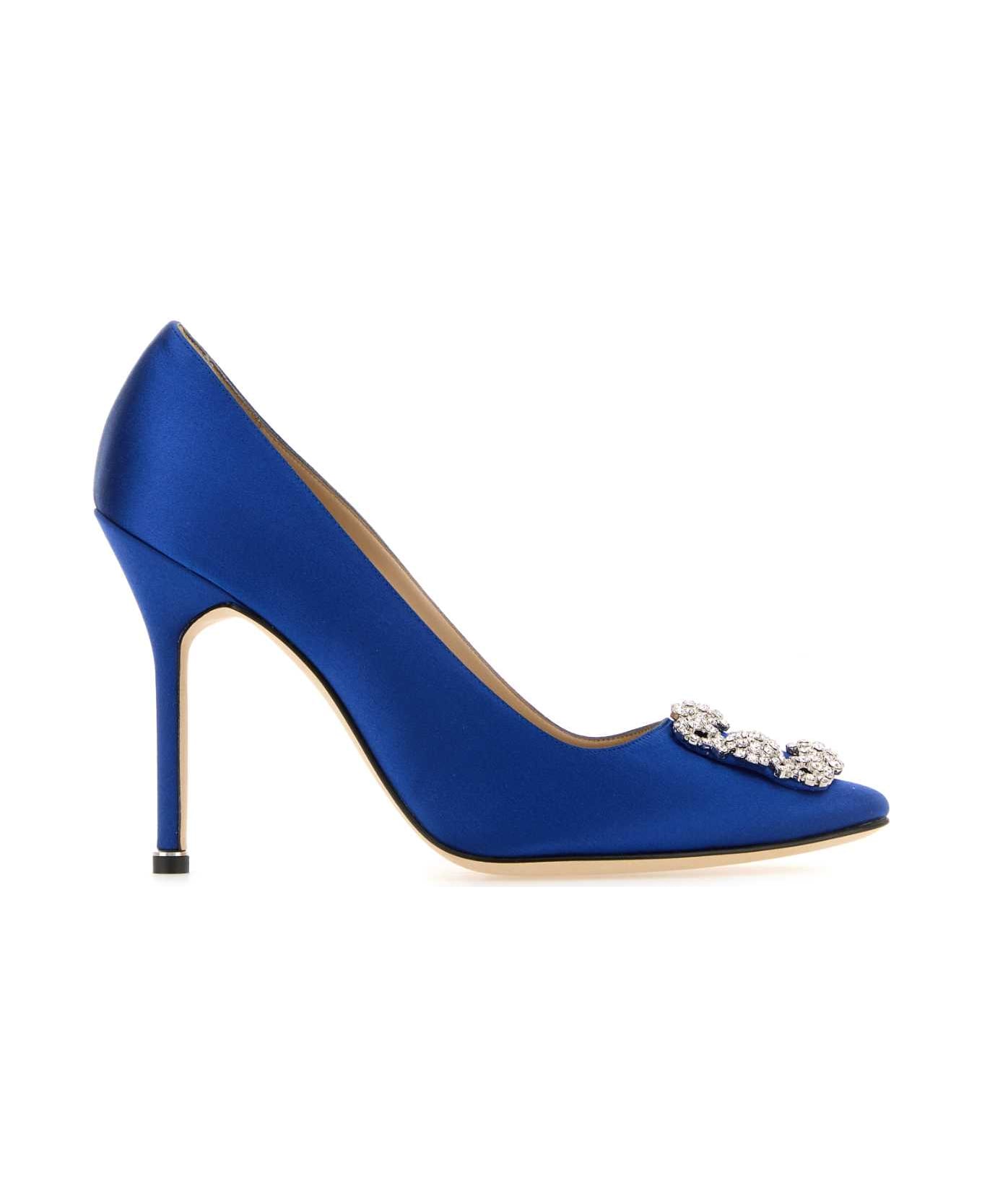 Manolo Blahnik Blue Satin Hangisi 105 Pumps - Bblu