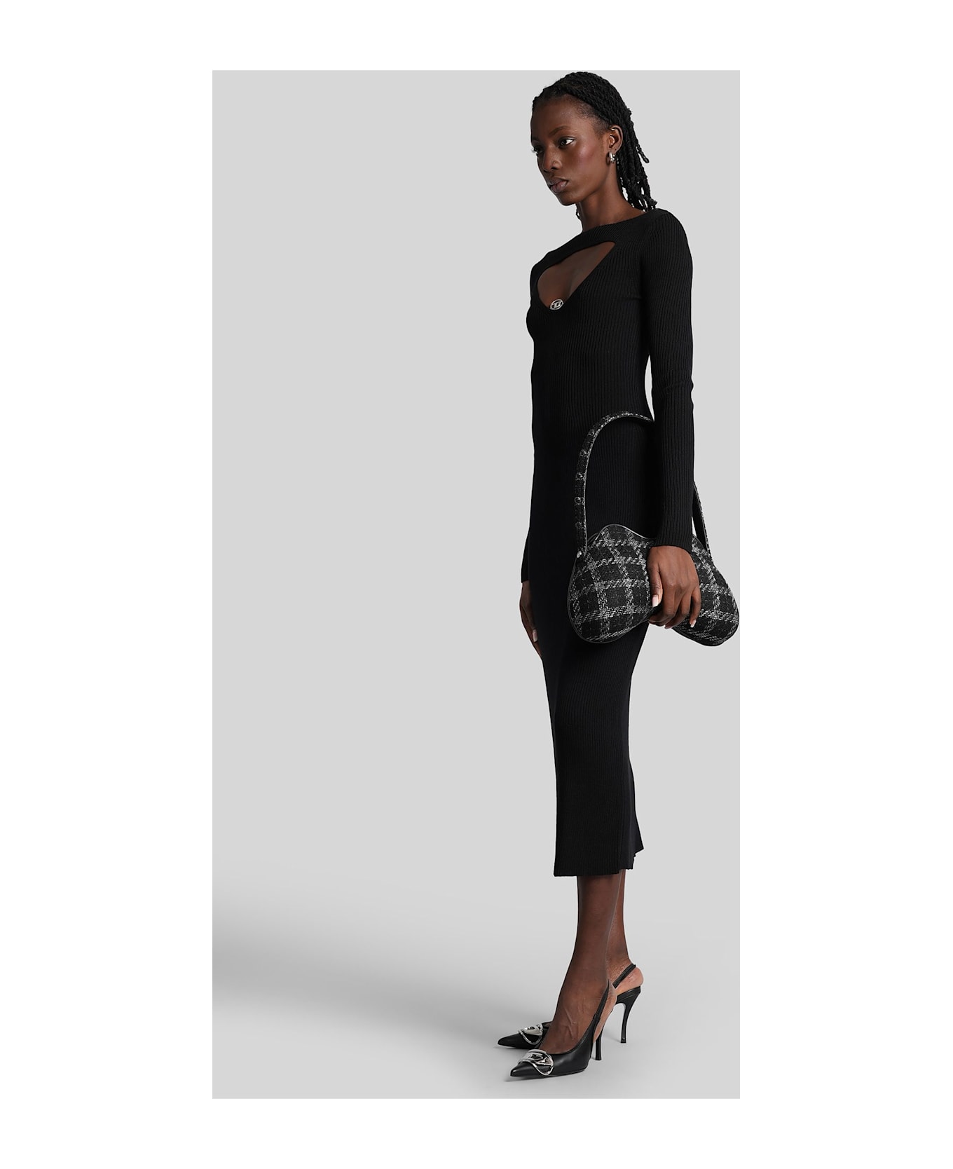 Diesel M-oloni Long Dress In Black Wool - black