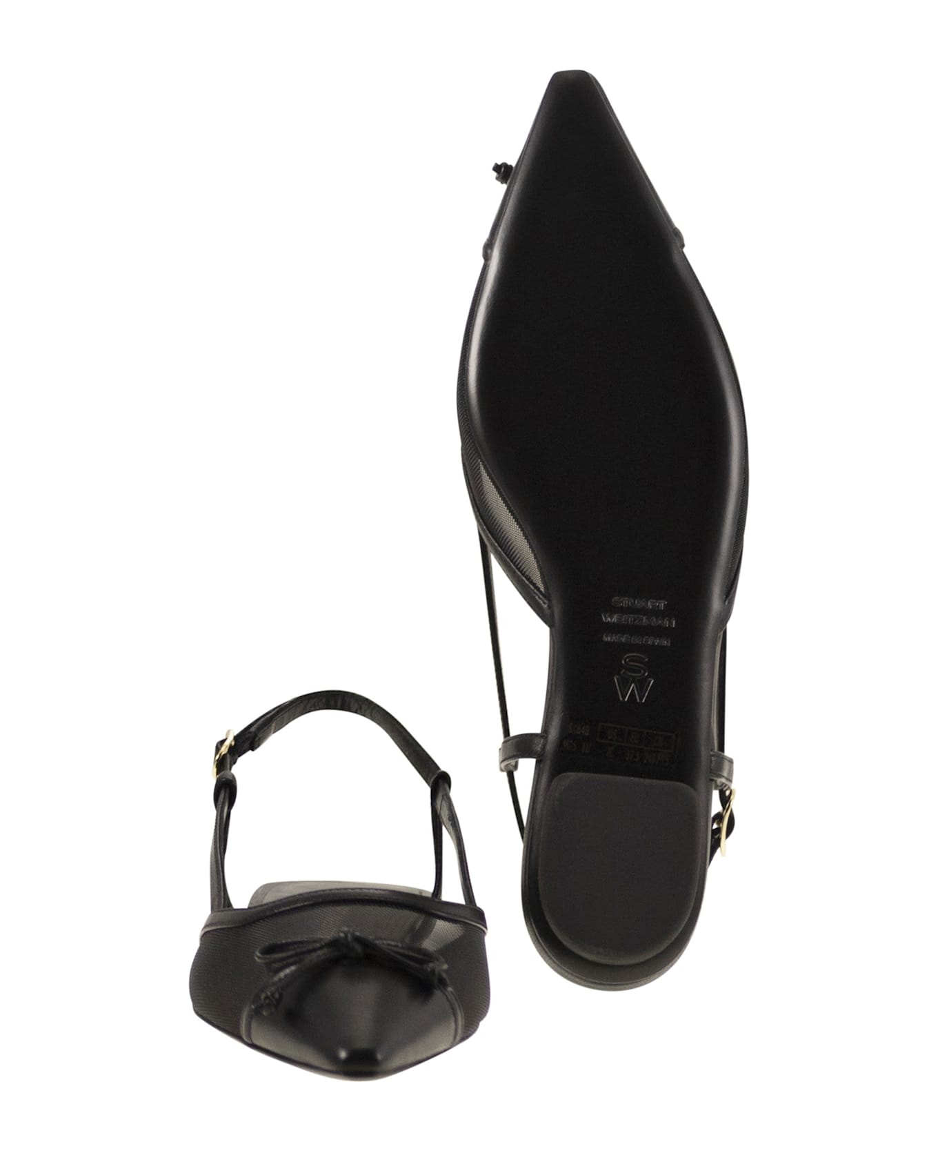 Stuart Weitzman Kitty - Leather And Transparent Fabric Slingback - Black