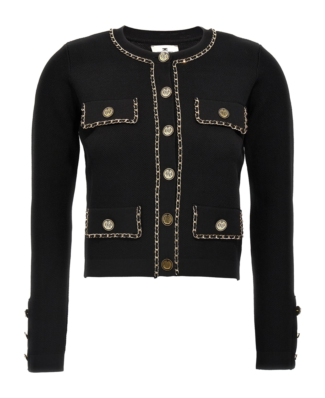 Elisabetta Franchi Cropped Chain Profile Cardigan - Black  