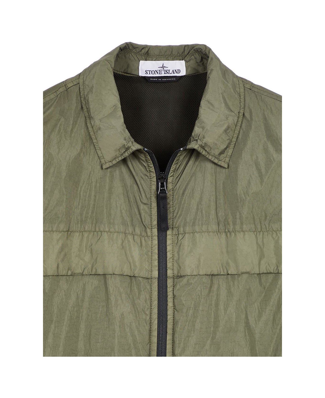 Stone Island Crinkle Reps Zipped Shirt Jacket - Verde ジャケット