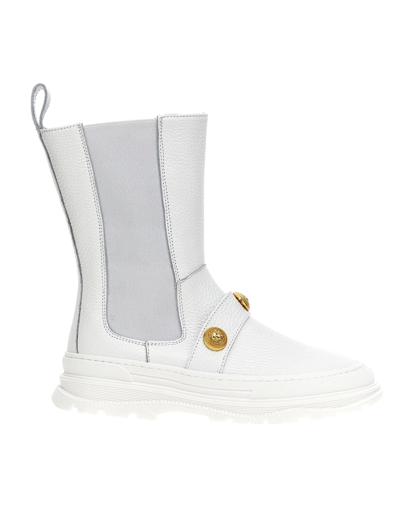 Balmain Logo Button Leather Ankle Boots - White シューズ