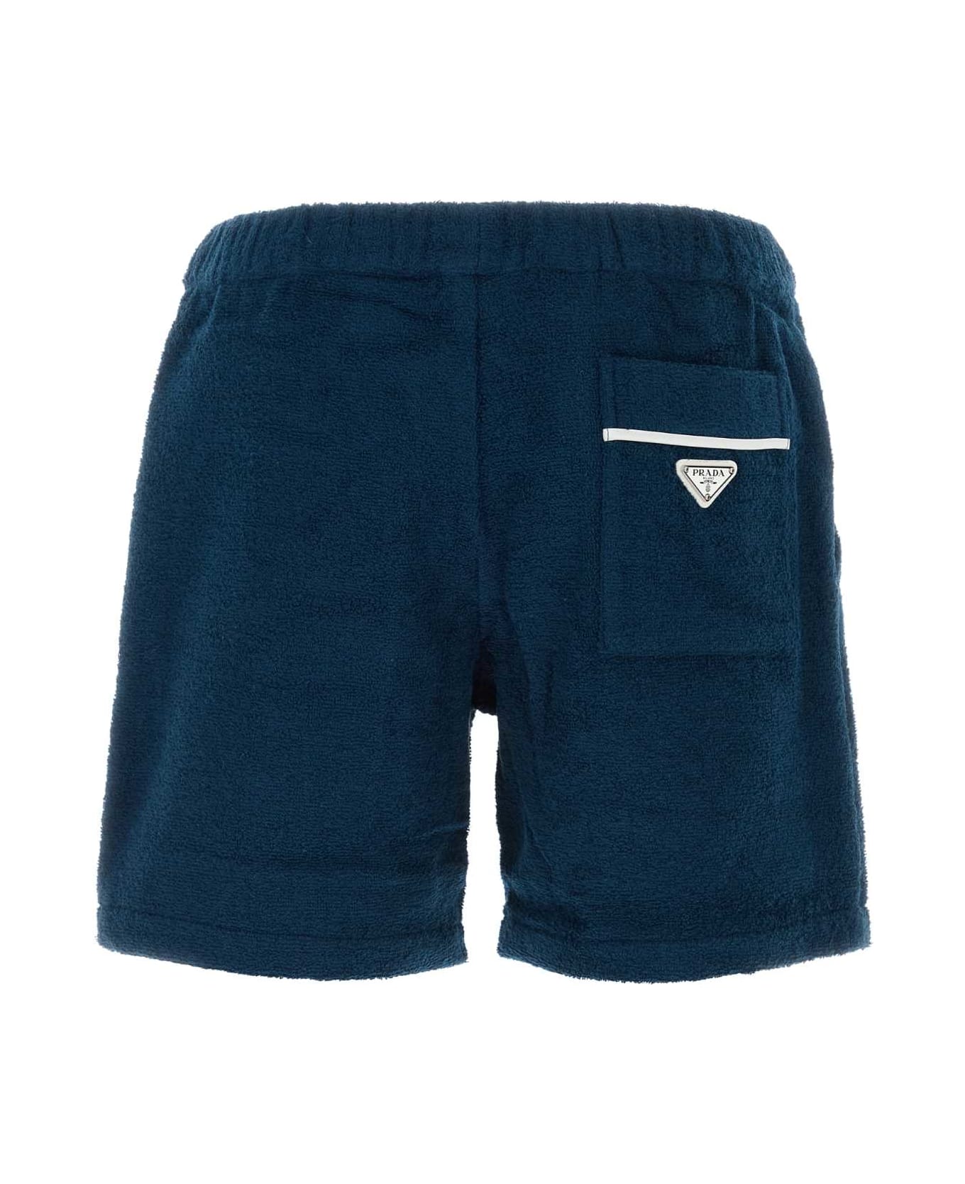 Prada Navy Blue Terry Bermuda Shorts - BLEU