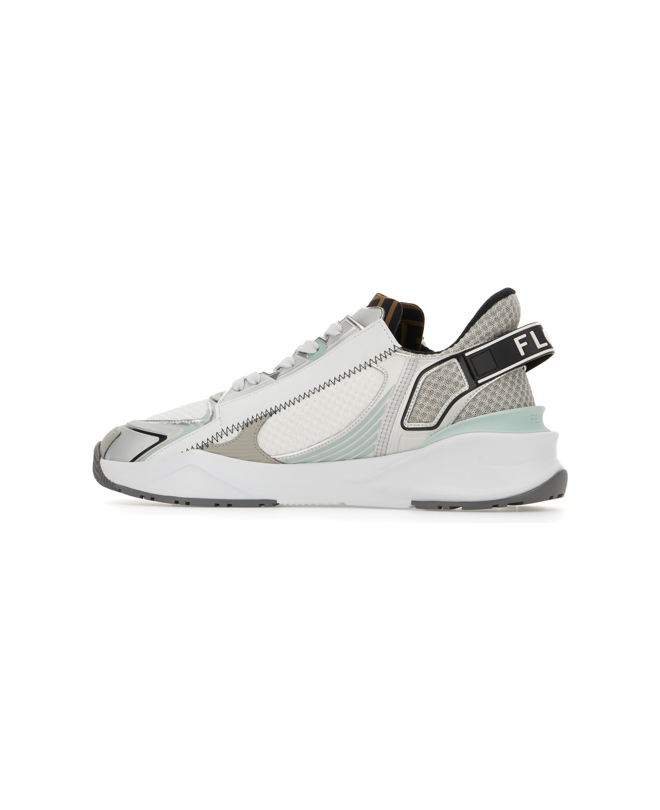 Fendi Multicolor Leather And Fabric Flow Sneakers - WHITE GREY