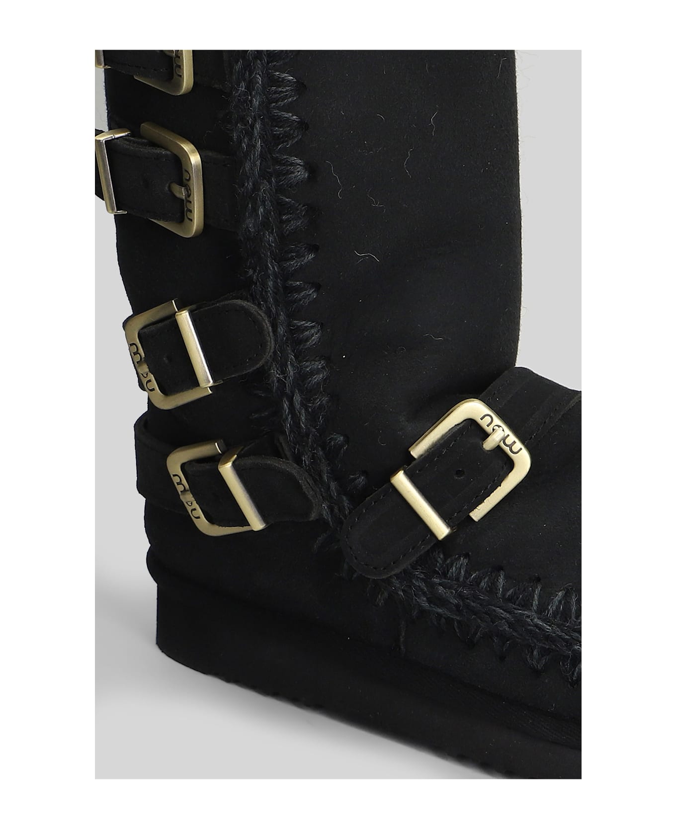 Mou Eskimo 40 Low Heels Boots In Black Suede - black