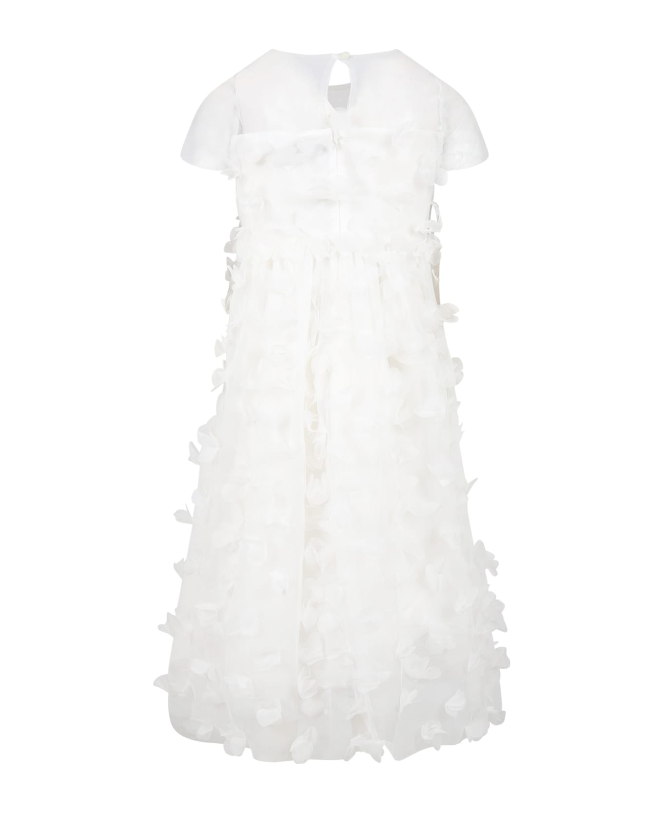 Simonetta White Dress For Girl With Tulle Applications - White ワンピース＆ドレス