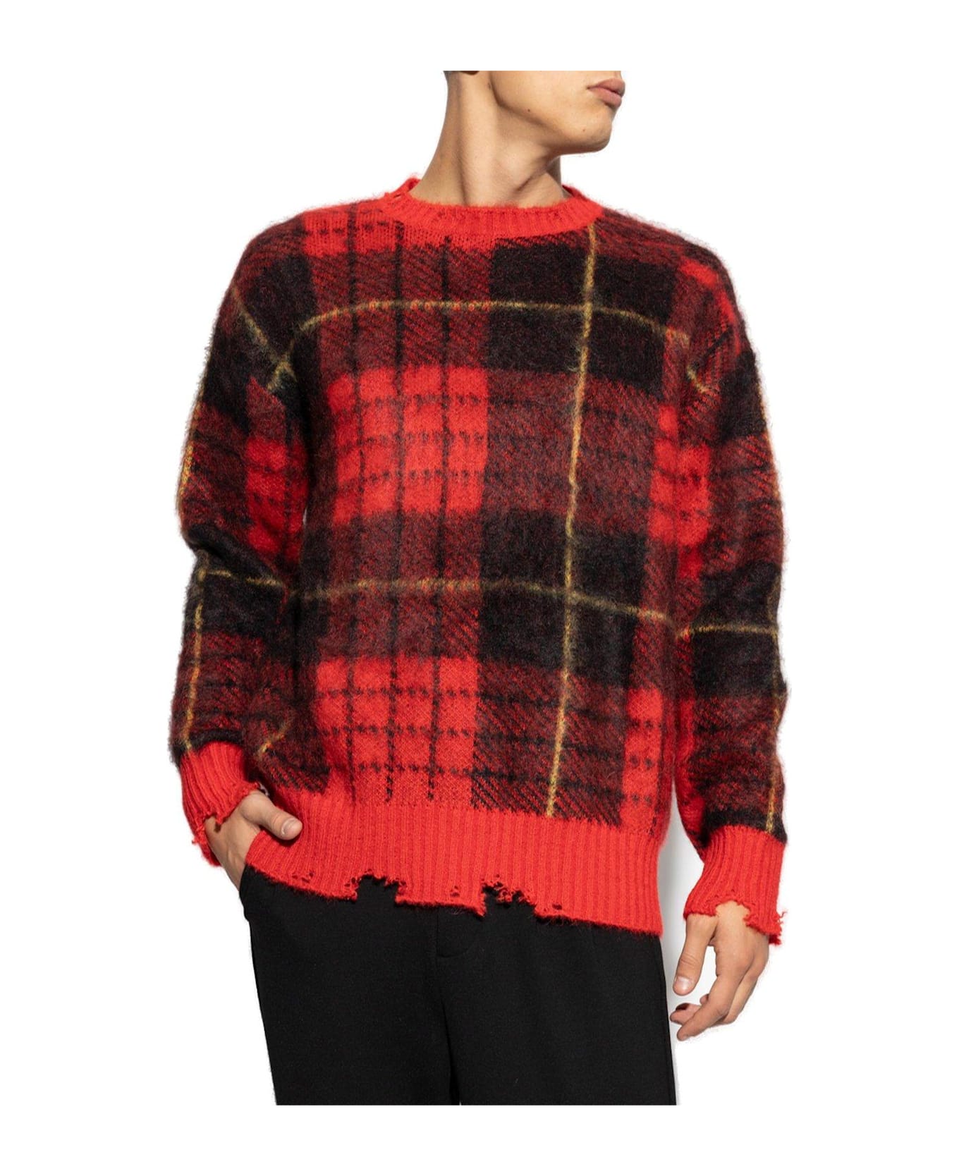 Alexander McQueen Check Pattern Distressed Jumper - Red