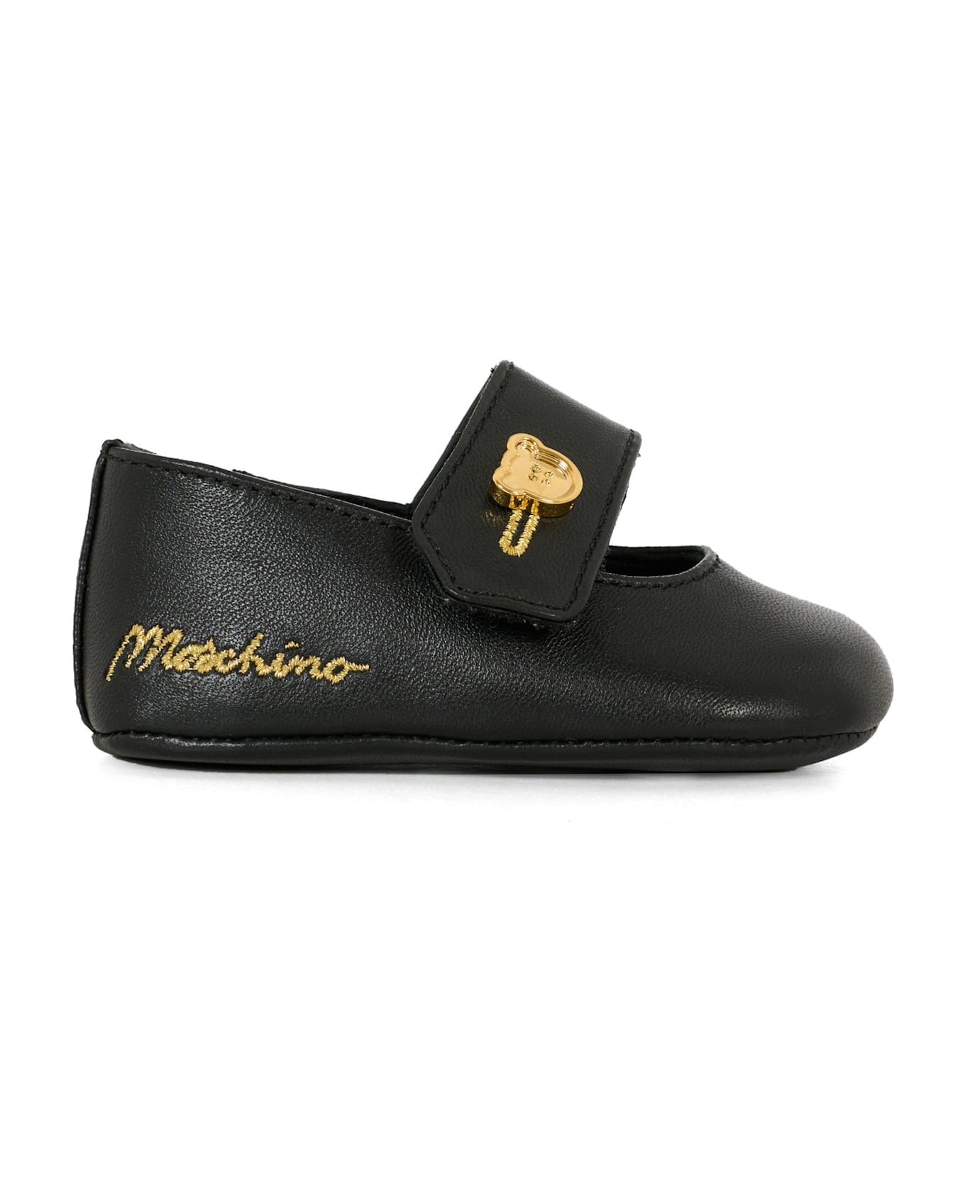 Moschino Black Ballet Flats For Baby Girl With Logo - Black