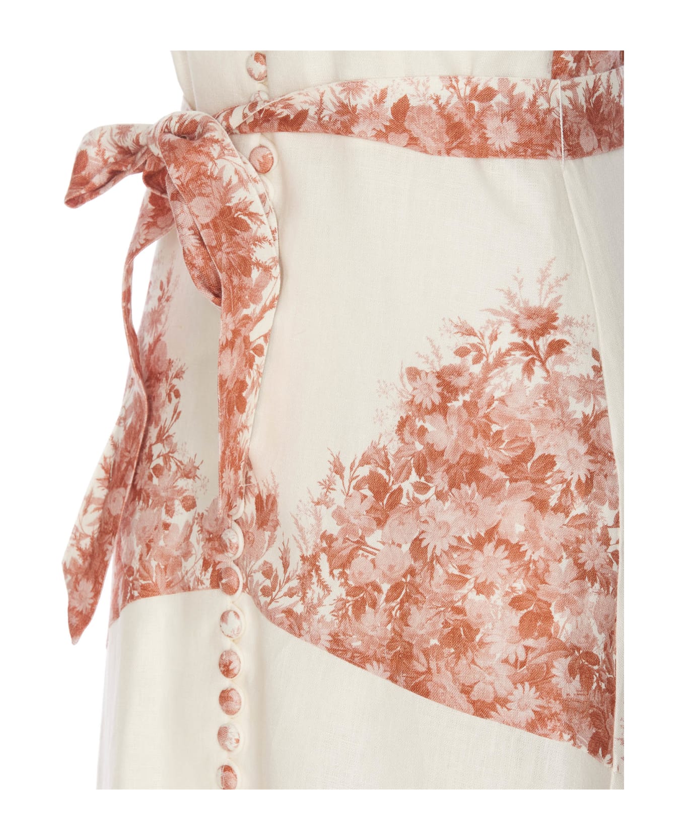 TwinSet Midi Linen Dress With Flower Print - White ワンピース＆ドレス