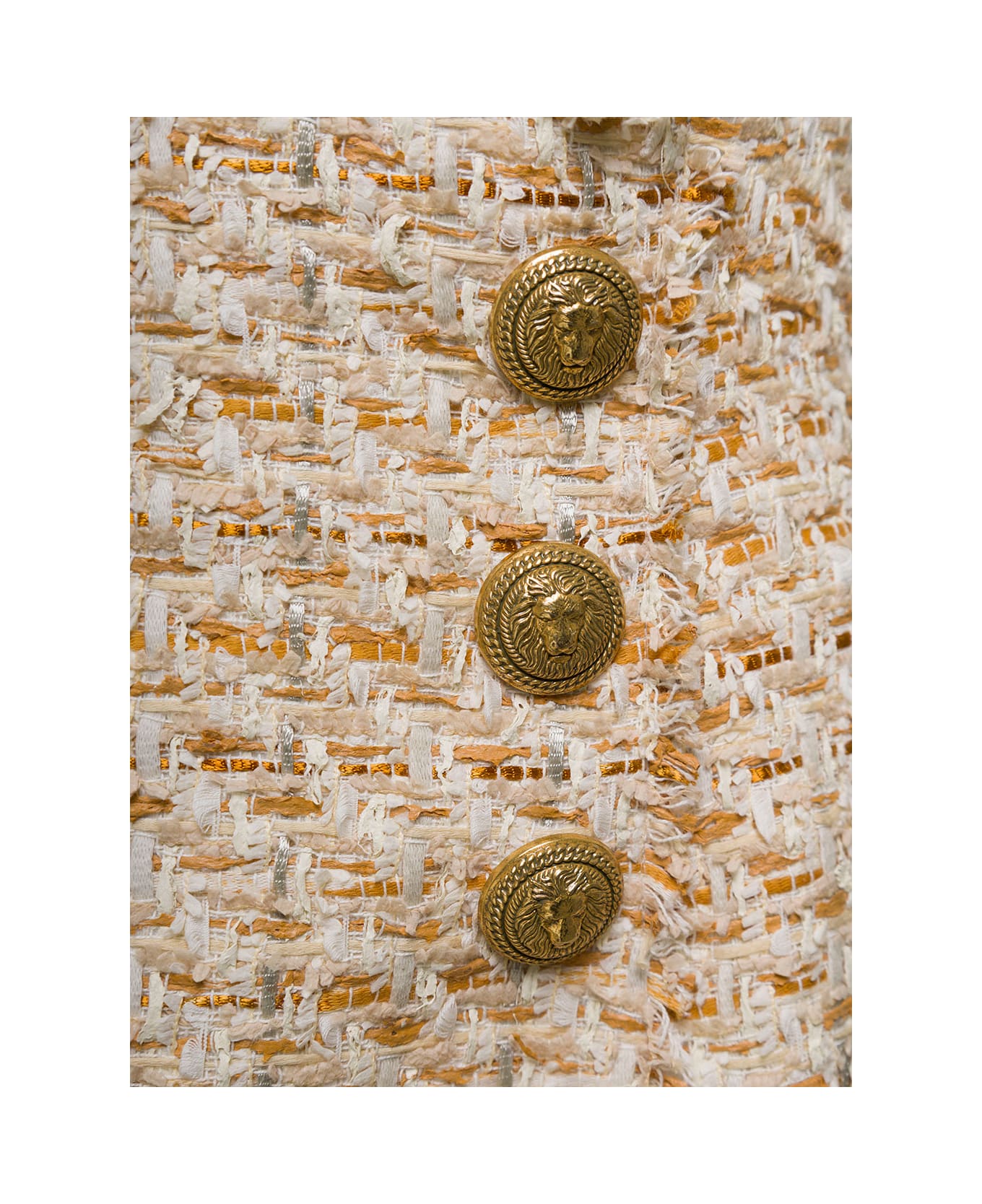 Balmain Beige Tweed Skirt With Front Golden Buttons In Cotton Blend Woman - Beige