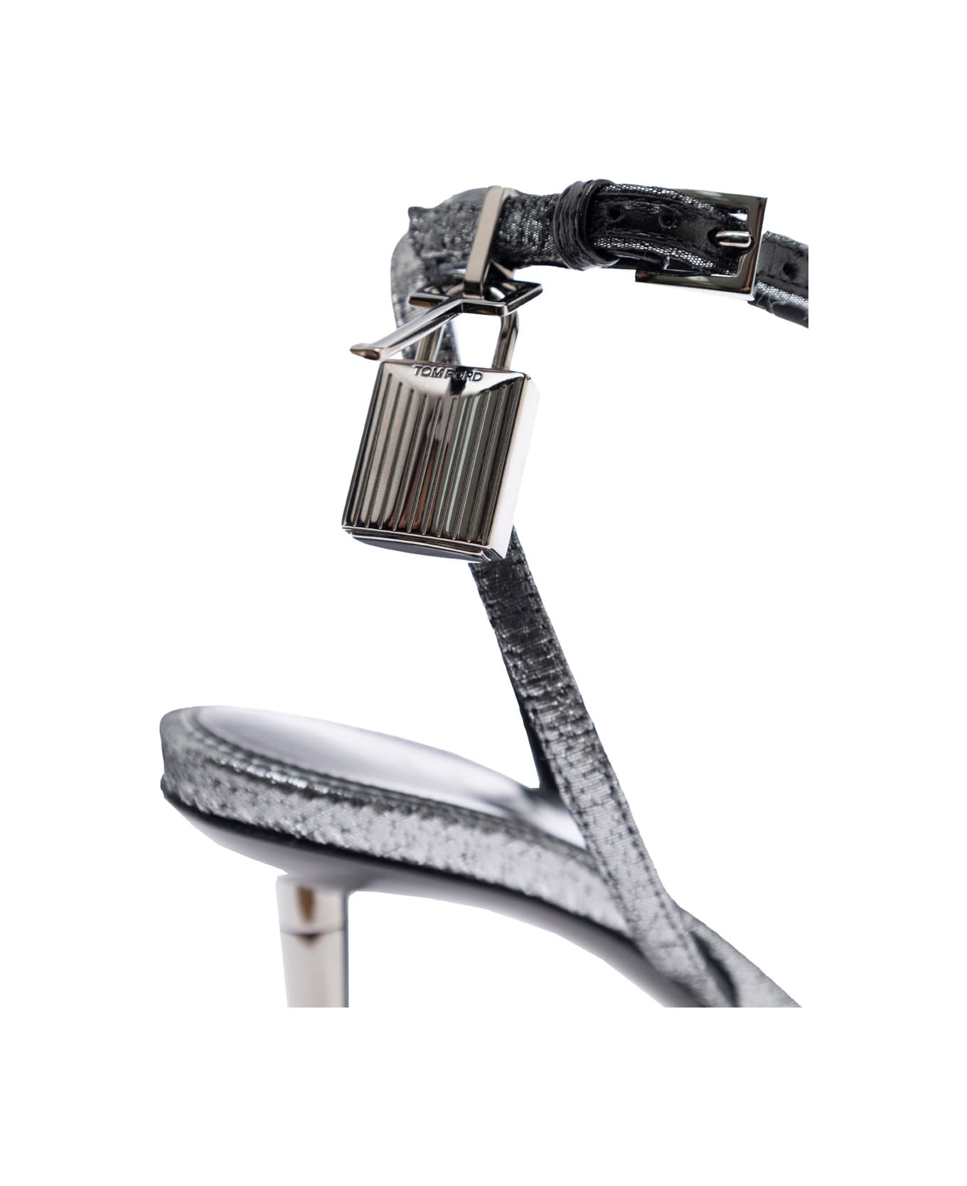Tom Ford Metallic Sandals With High Stiletto Heel And Padlock Detail On The Ankle In Leather Woman - Metallic