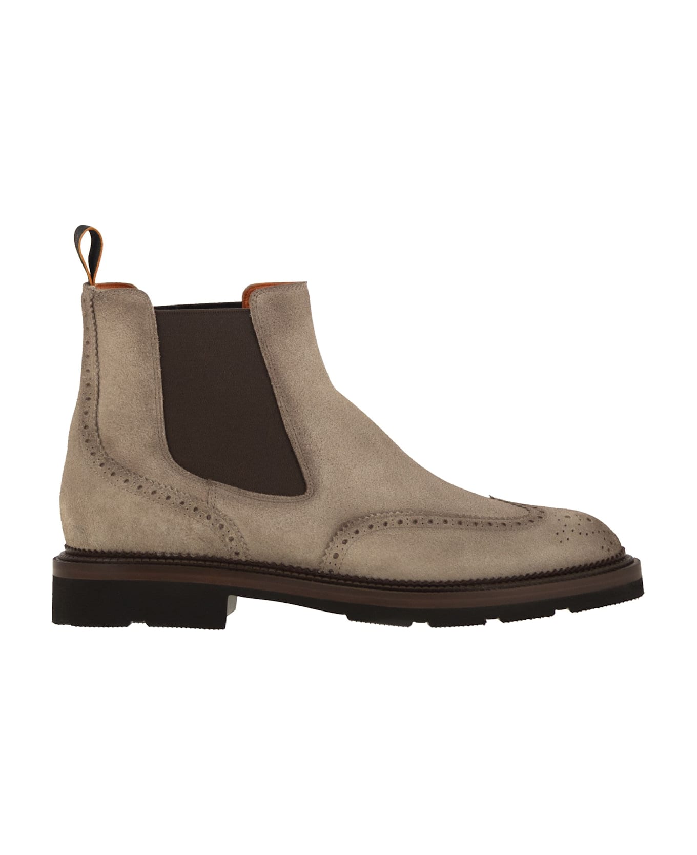 Santoni Chelsea Brogue Suede Ankle Boot - Beige