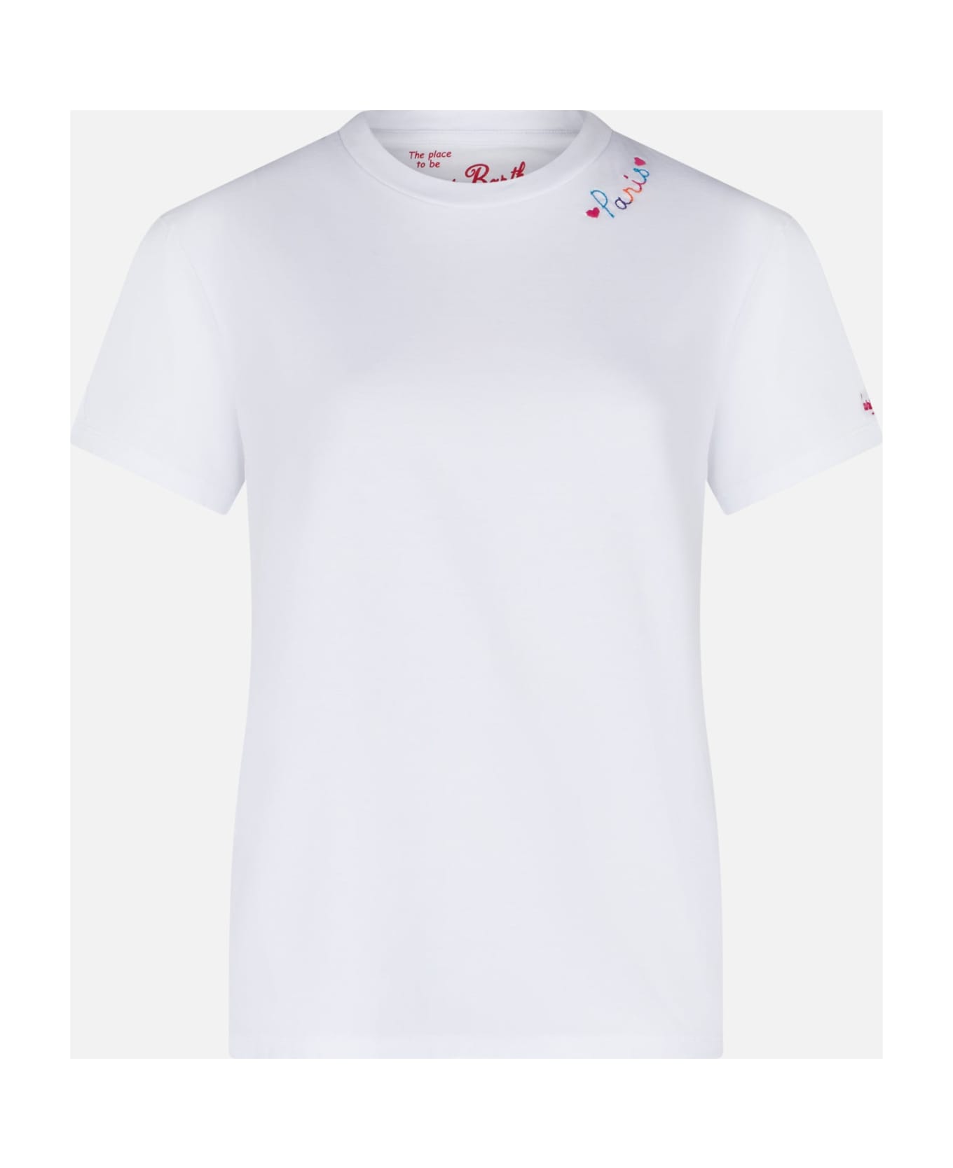 MC2 Saint Barth Woman Cotton T-shirt With Love Paris Embroidery - WHITE