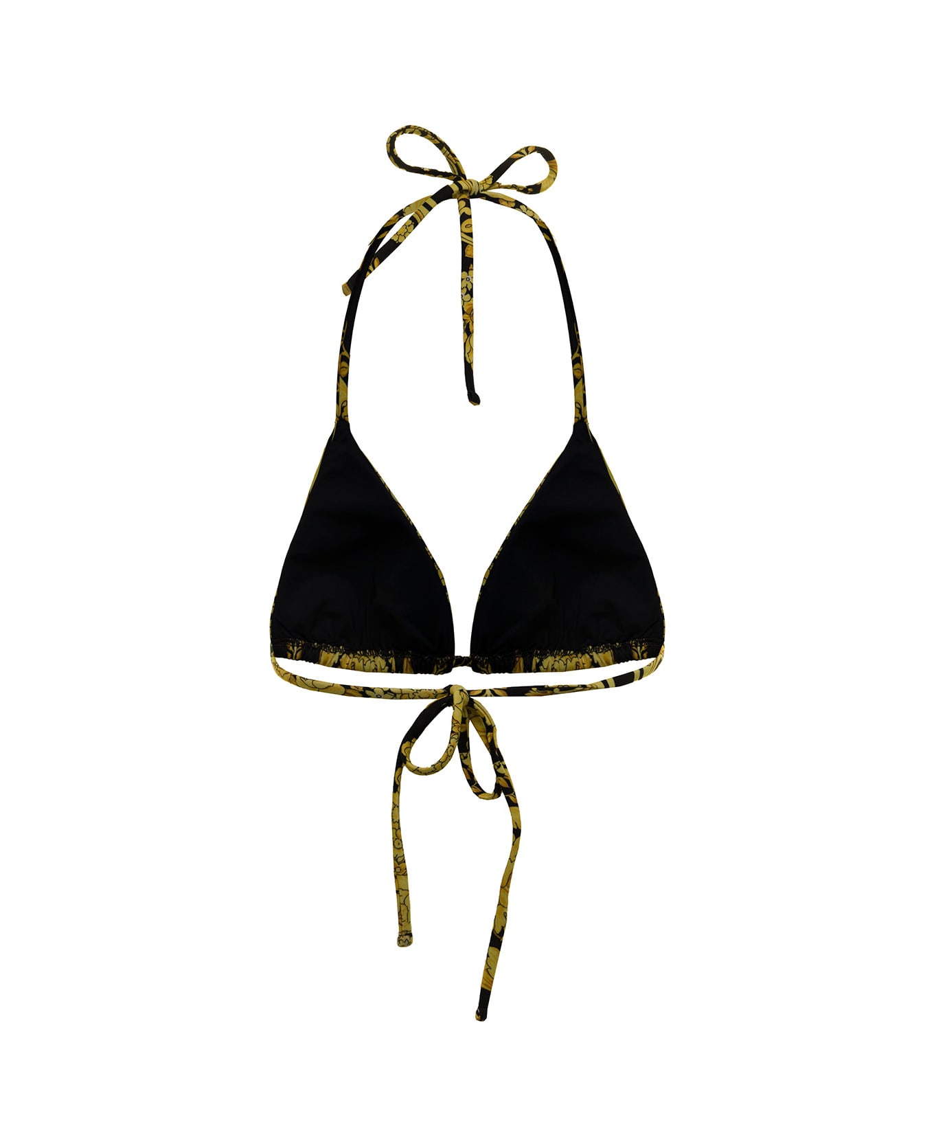 Versace Woman's Lycra Baroque Printed Tringle Bikini Top - Black 水着
