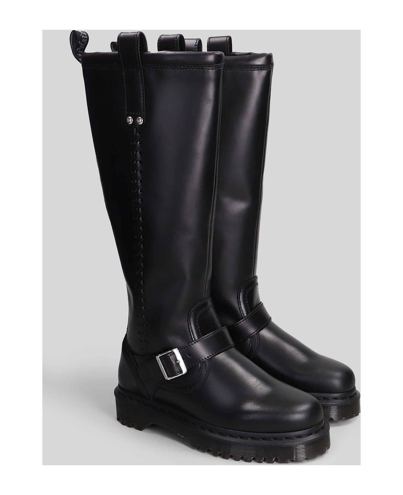 Dr. Martens Anistone Low Heels Boots In Black Leather - black