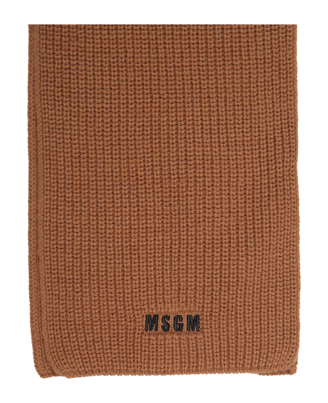 MSGM Brown Scarf For Kids With Black Logo - Brown