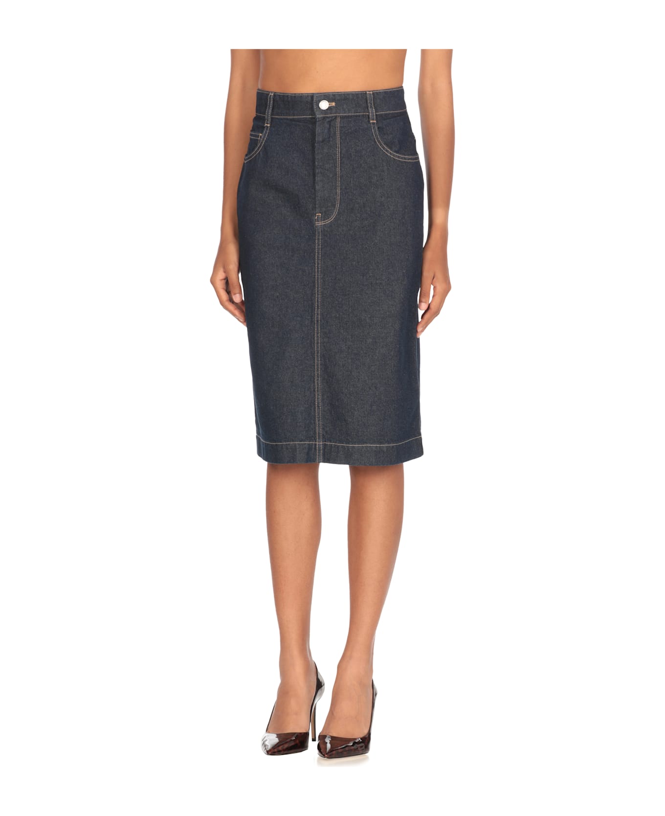 Maison Kitsuné Straight Denim Skirt - Blue