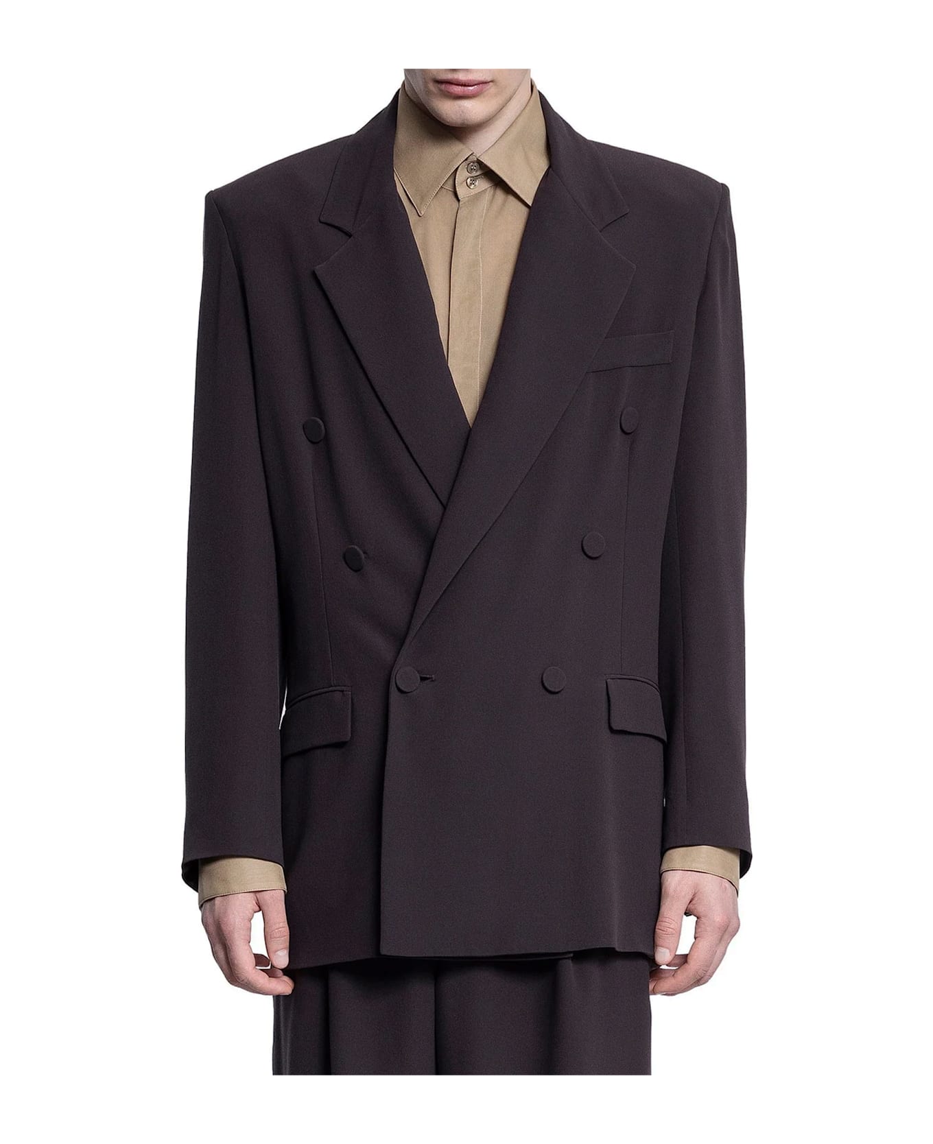 Saint Laurent Double-breasted Silk-crepe Blazer - Brown