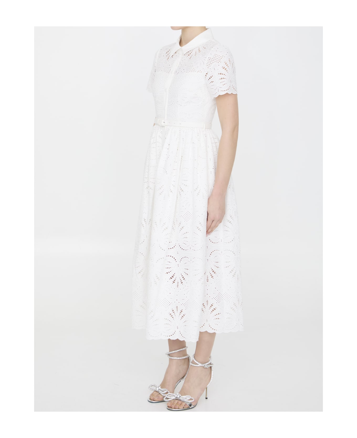 self-portrait Midi Dress In Sangallo Lace - WHITE
